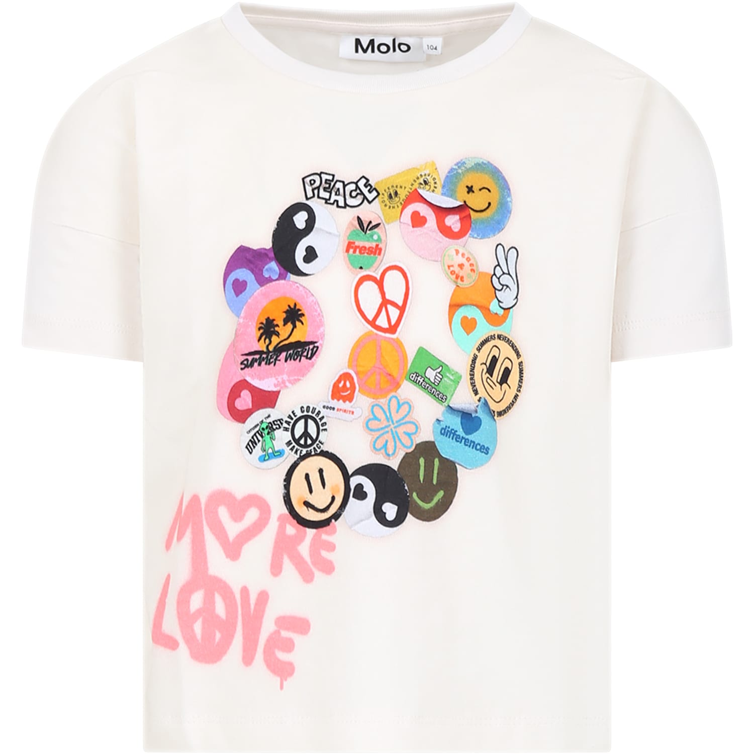 Shop Molo Ivory T-shirt For Girl With Smiley In White