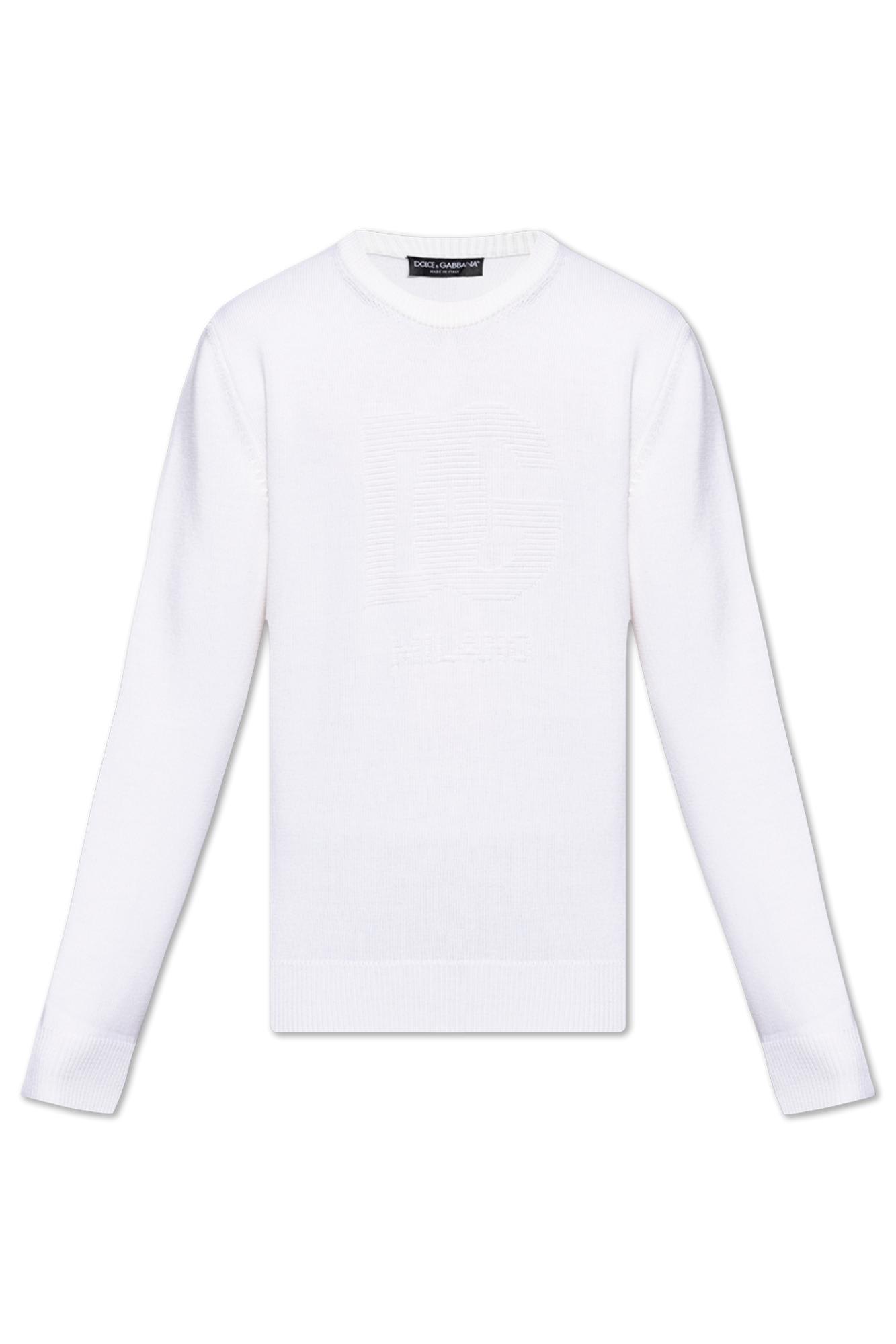 Shop Dolce & Gabbana Sweater With Embroidered Logo In Bianco Panna Chiaro