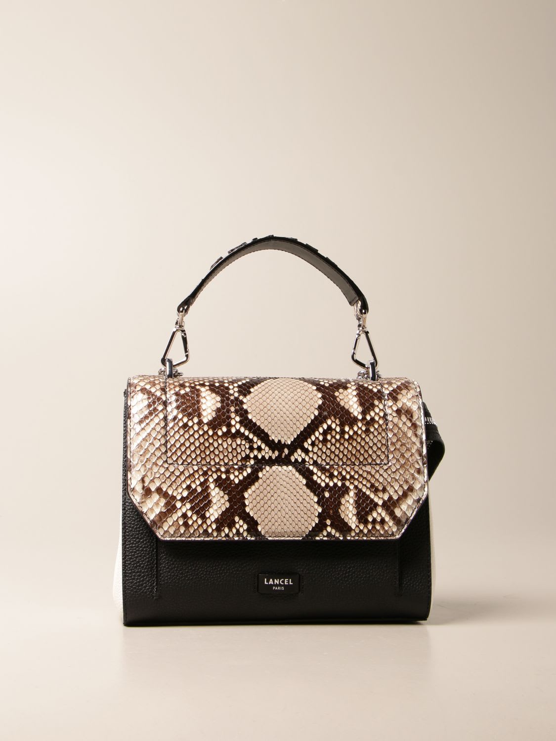 Lancel Bag In Hammered Leather And Python Leather In Grey