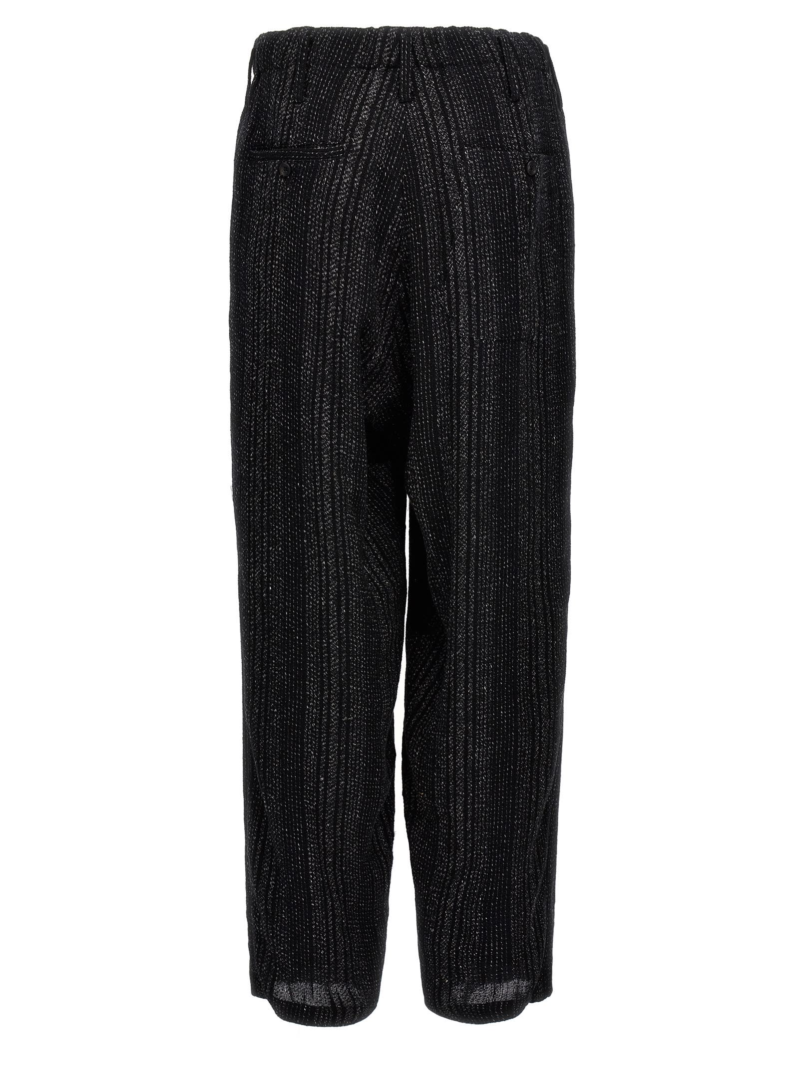 Shop Yohji Yamamoto Z-stripe Coin Pocket Wide Pants In White/black