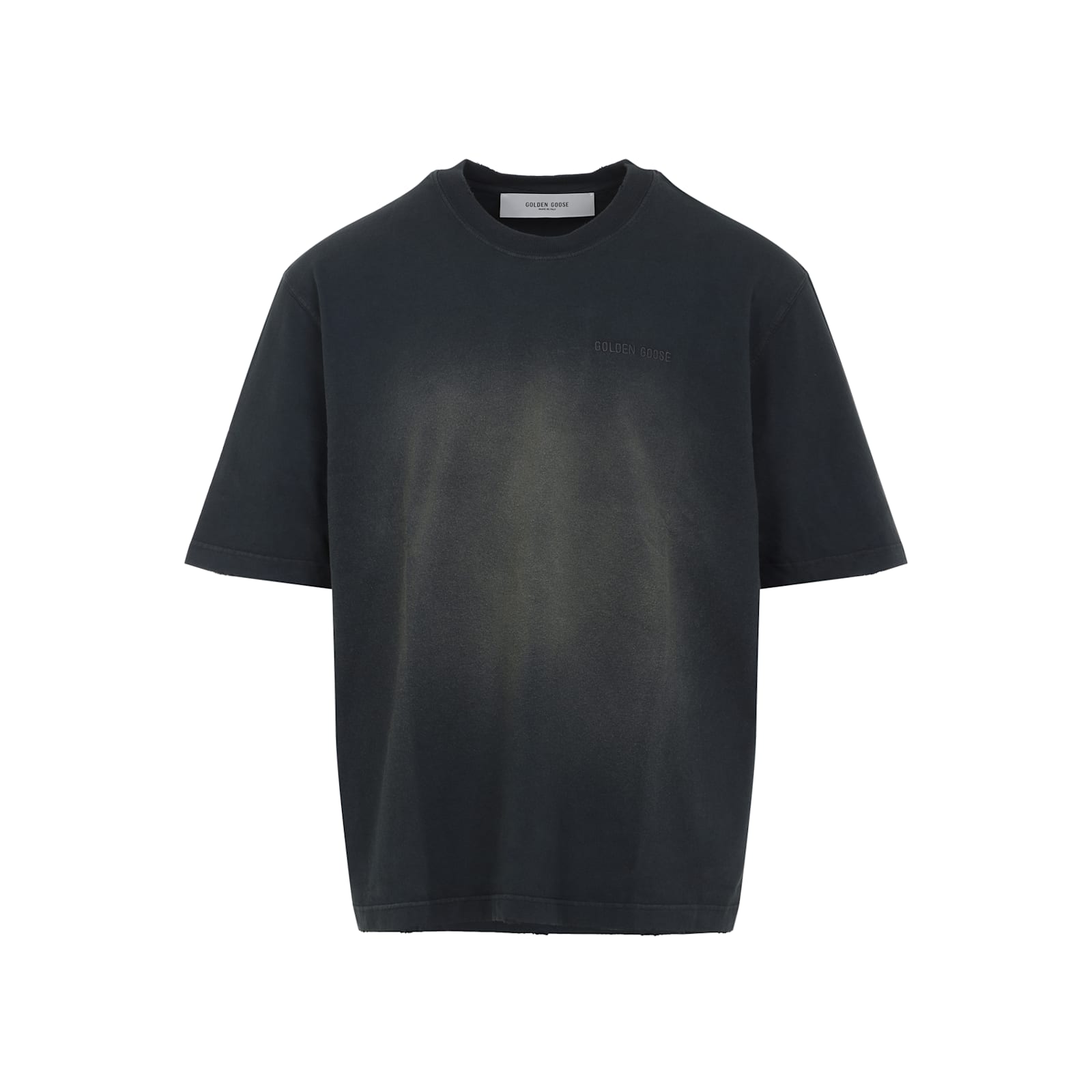 Golden Goose Washed Black Embroidered Logo T-shirt In Black