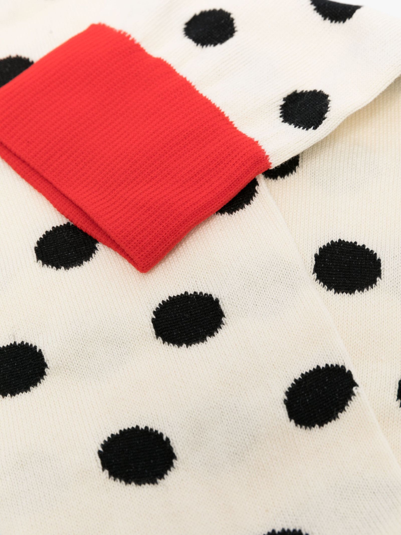 Marni Polka Dot Socks In White/black/red Pois