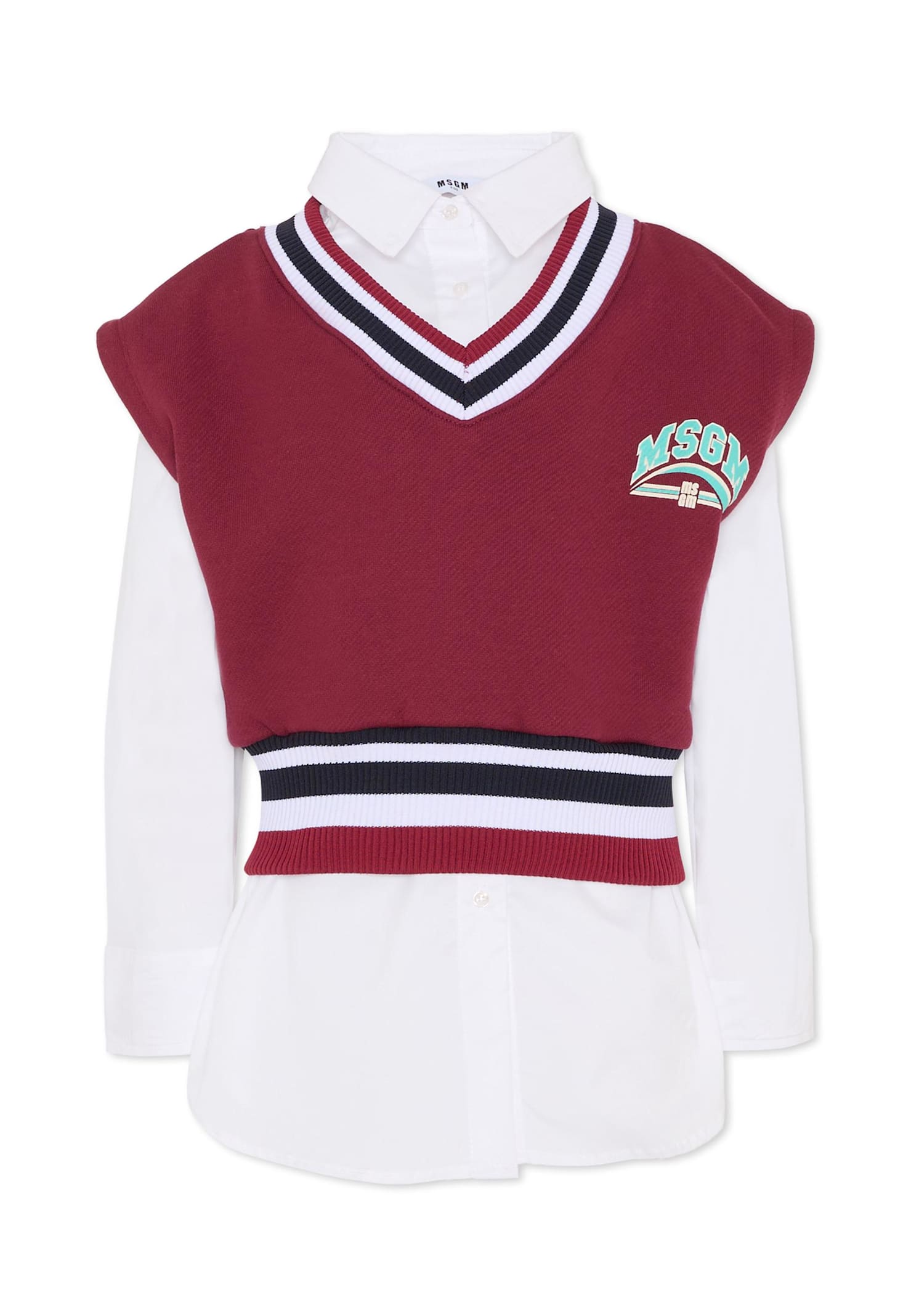 Msgm Burgundy Vest Sweater For Girl With Logo In Multi