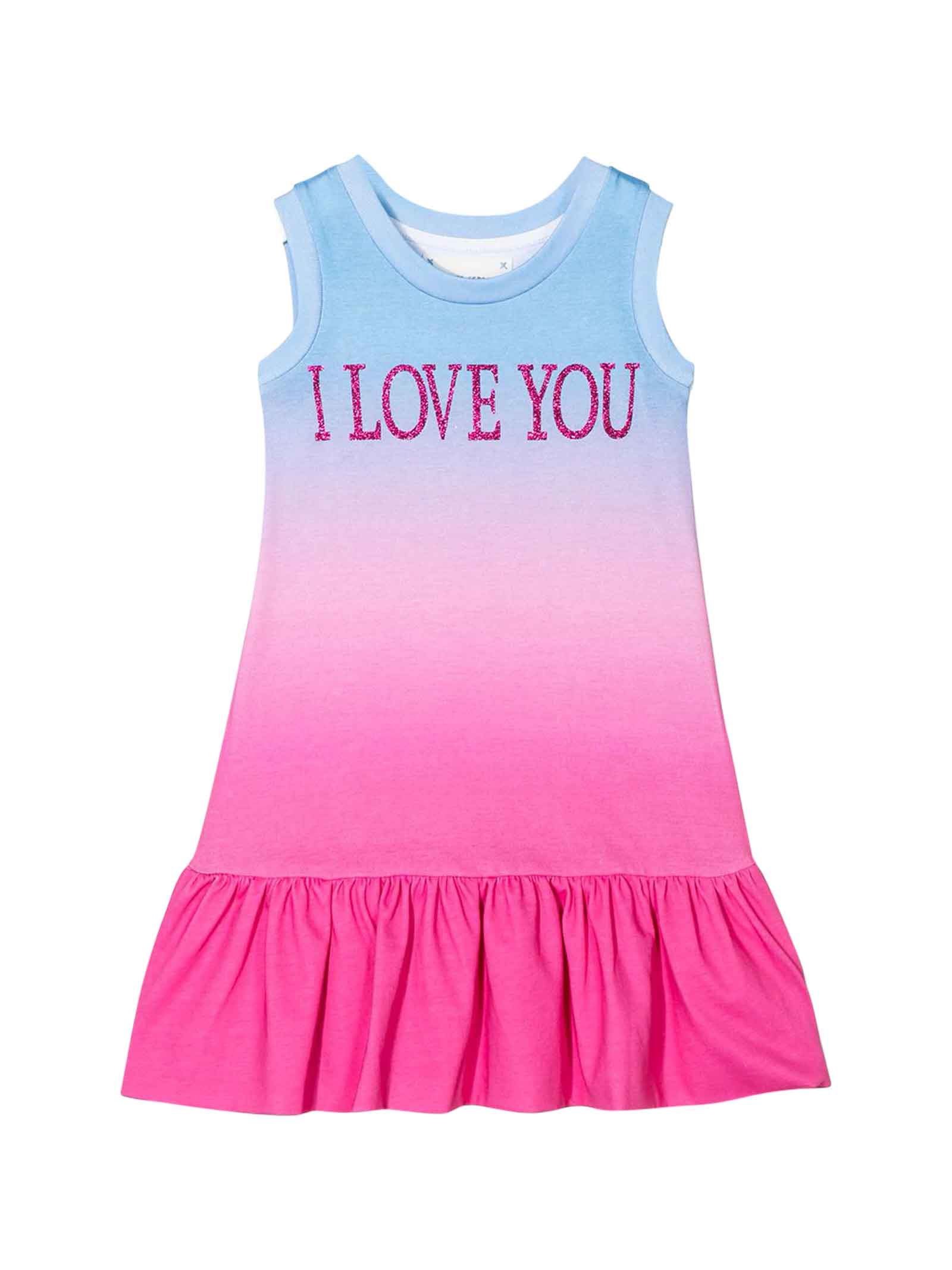 Alberta Ferretti Teen Sleeveless Multicolor Dress In Turchese/fucsia