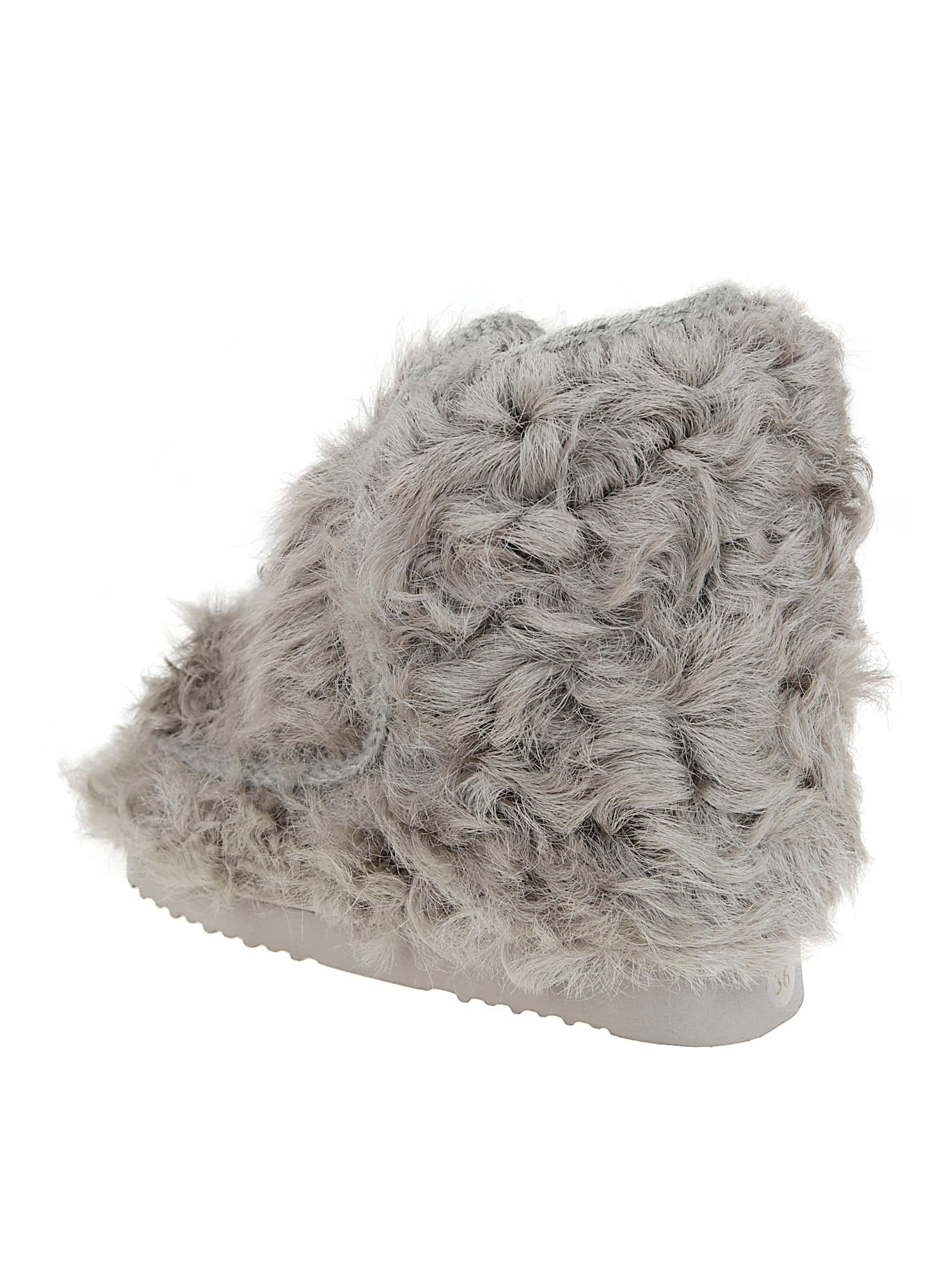 Mou Textured Faux Fur Ankle Boots In Gray