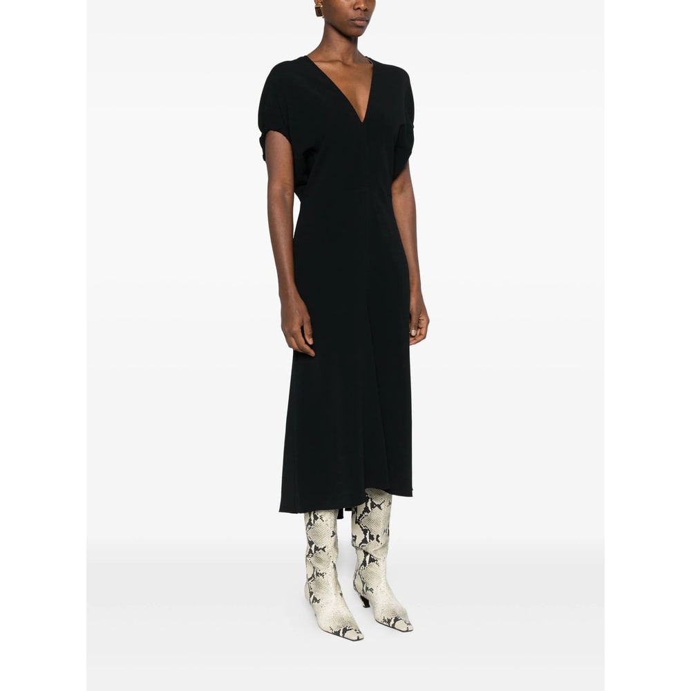Victoria Beckham Edith V-neck Midi Dress In Black