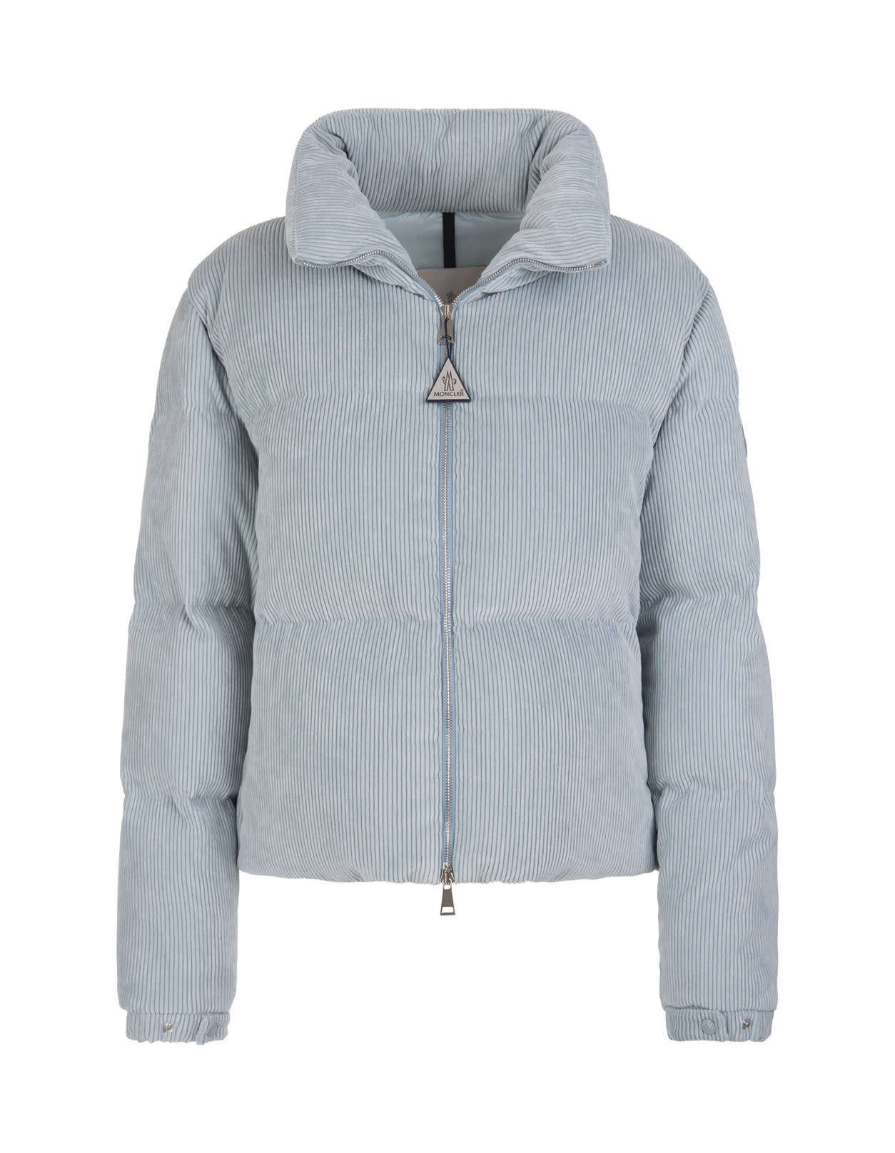 Moncler Woman Antre Short Down Jacket In Stone Blue