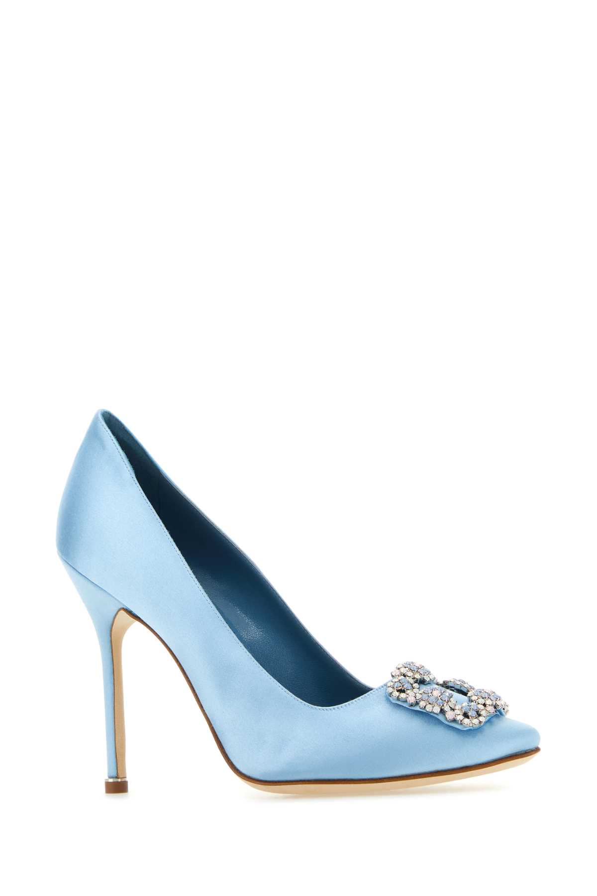 Shop Manolo Blahnik Light Blue Satin Hangisi Pumps In Lblu