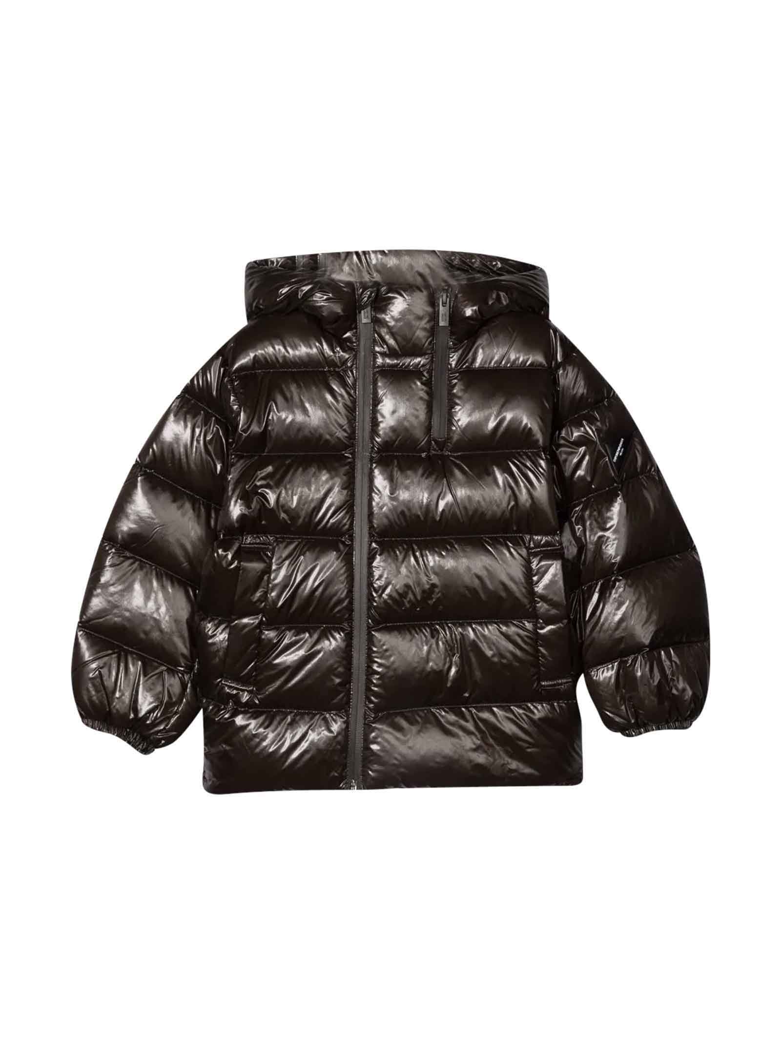 Emporio Armani Black Coat With Long Sleeve, Hood And Zip