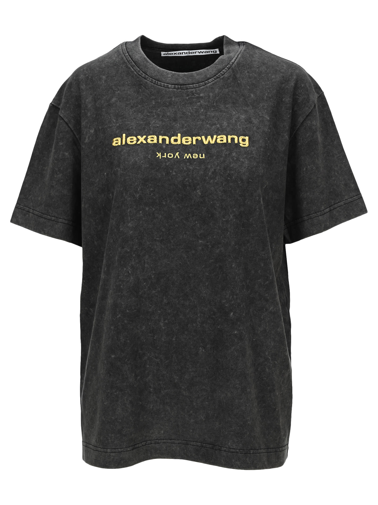 Alexander Wang Embroidered Logo T-shirt In Acid Black | ModeSens