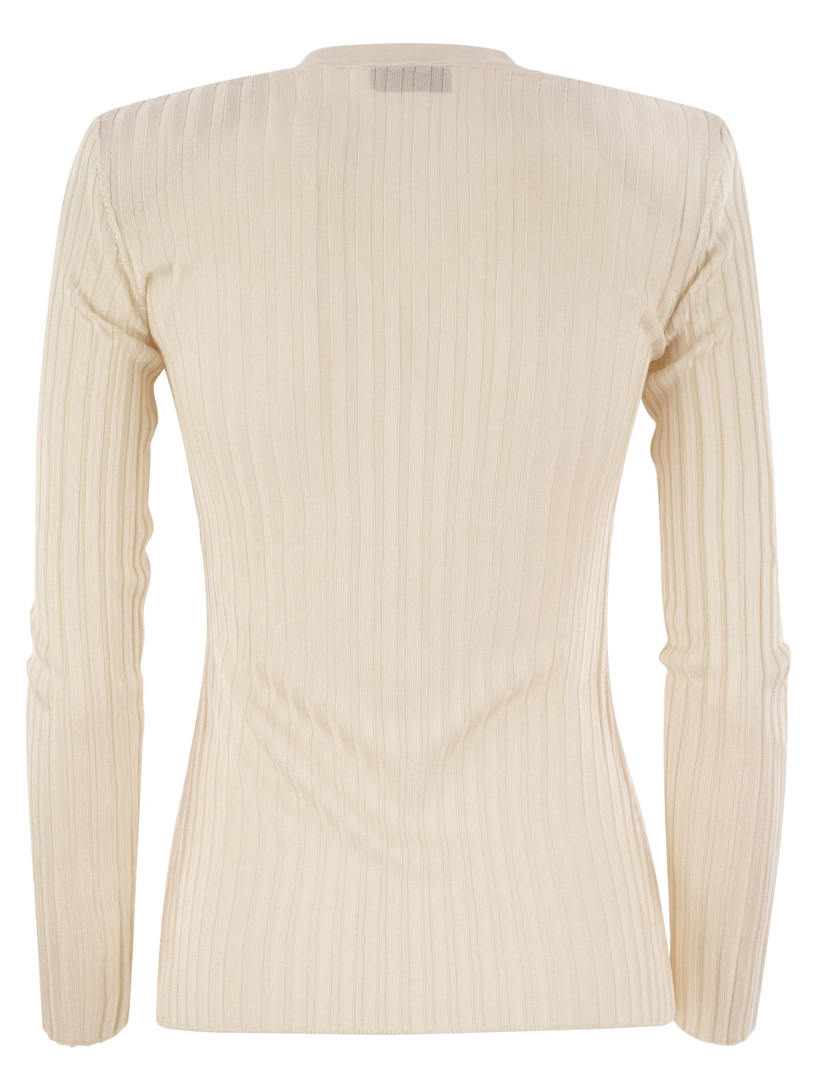 Shop Elisabetta Franchi Shiny Viscose Ribbed Jersey In Milk