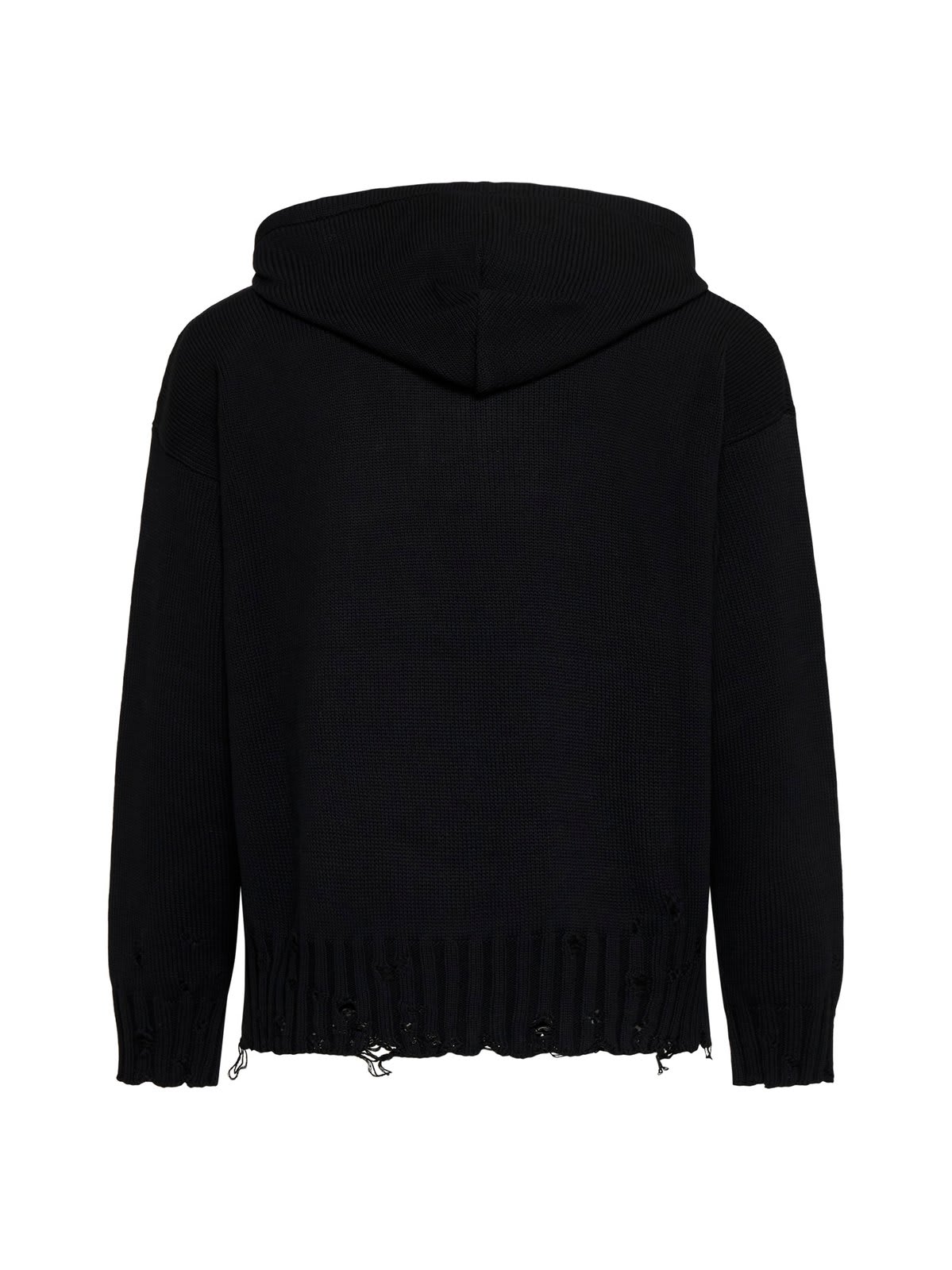 Shop Marni Drawstring Distressed Knitted Hoodie In Black