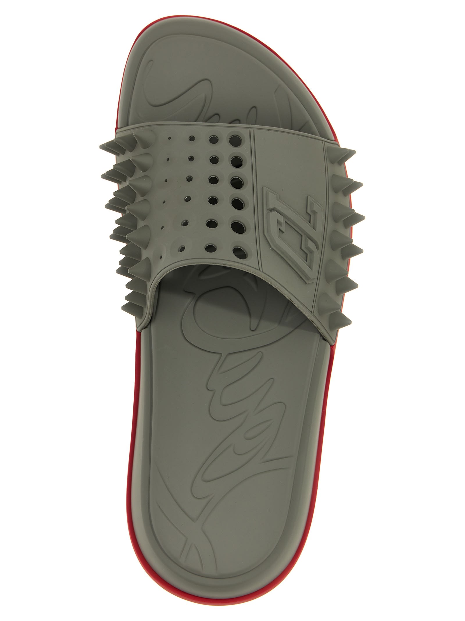 Christian Louboutin Easygoing Open Toe Mules With Spiked Detailing In Gray