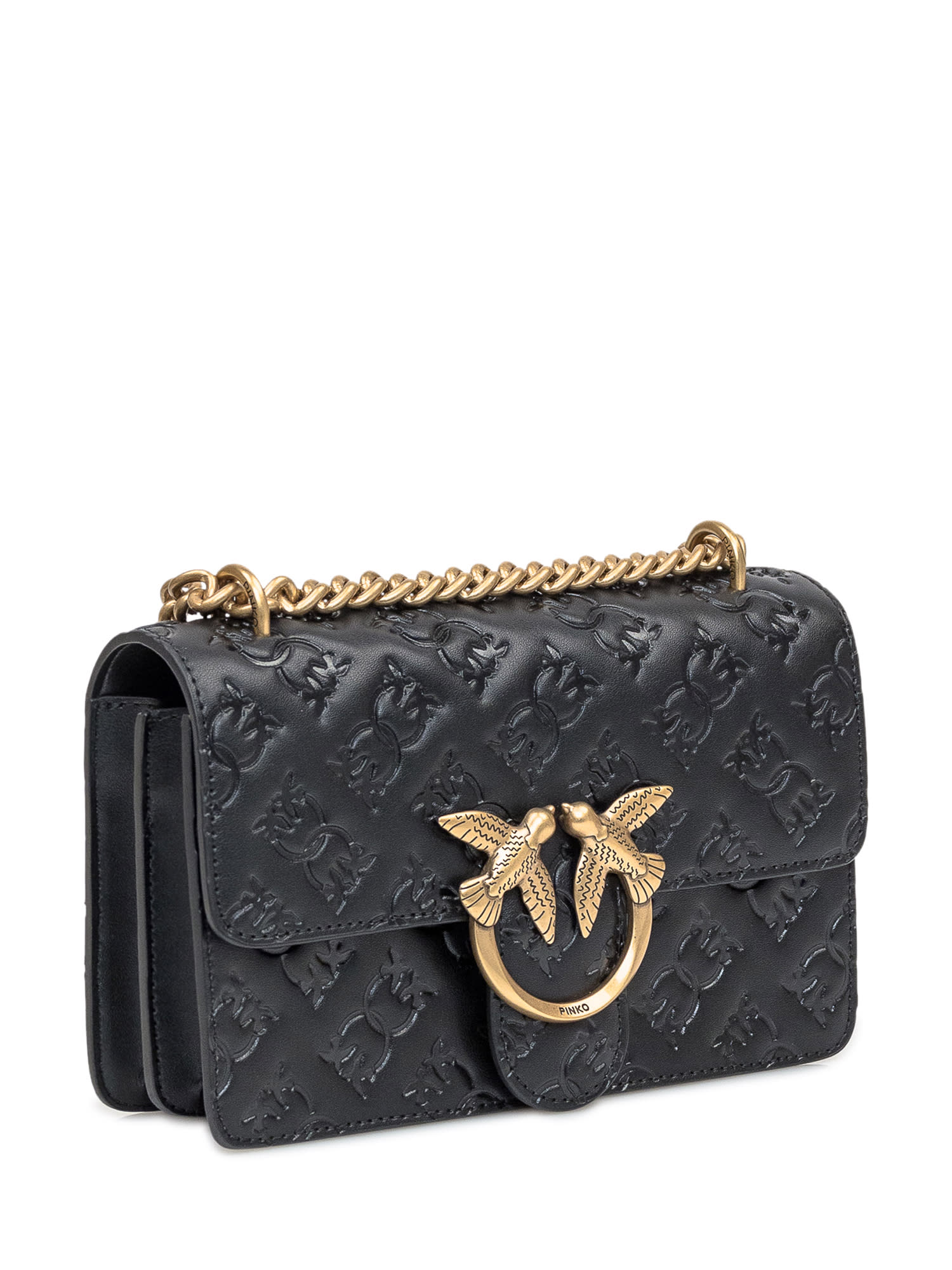 Shop Pinko Love One Mini Bag In Nero-antique Gold