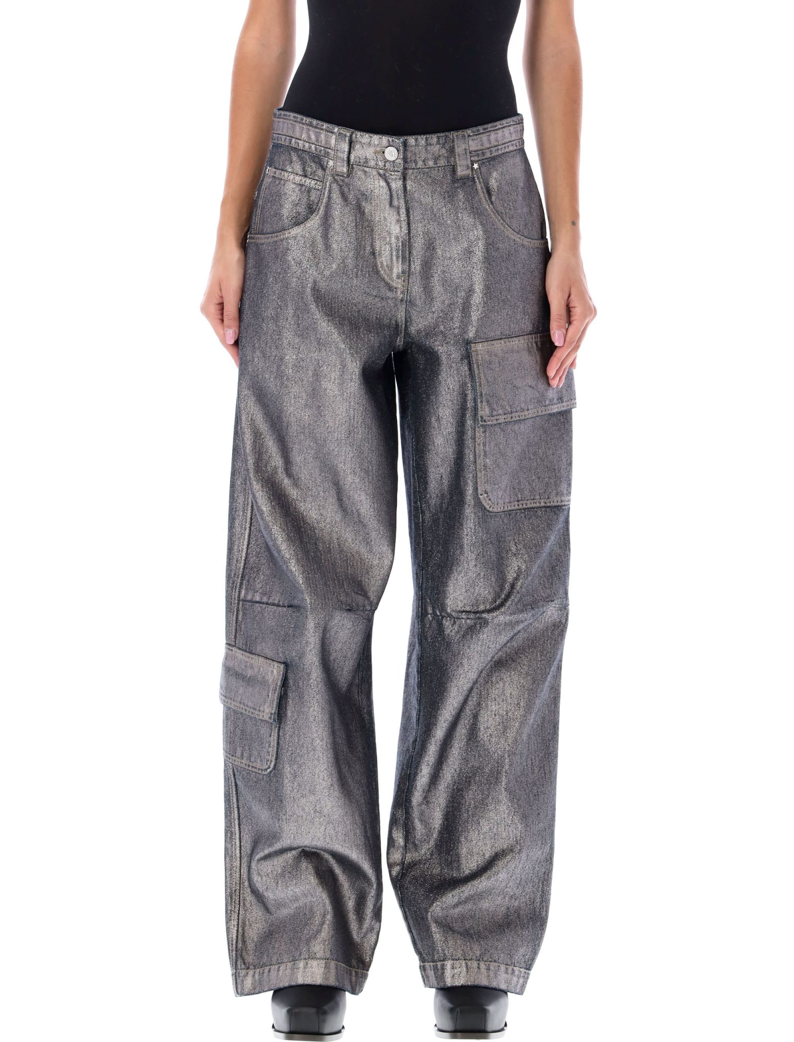 MSGM Glitter Laminated Cargo Jeans