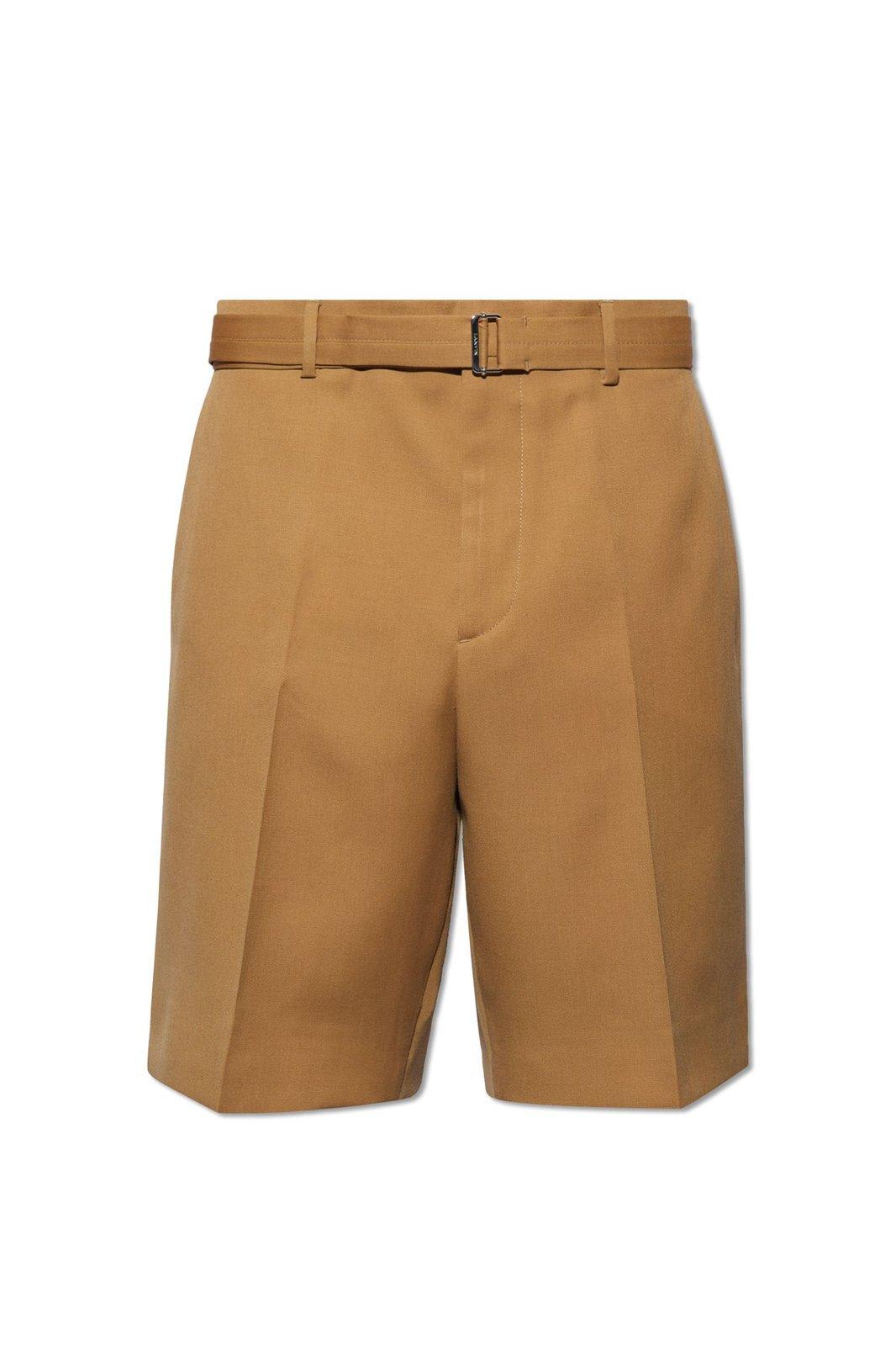 Shop Lanvin Pressed Crease Belted Shorts In Desert