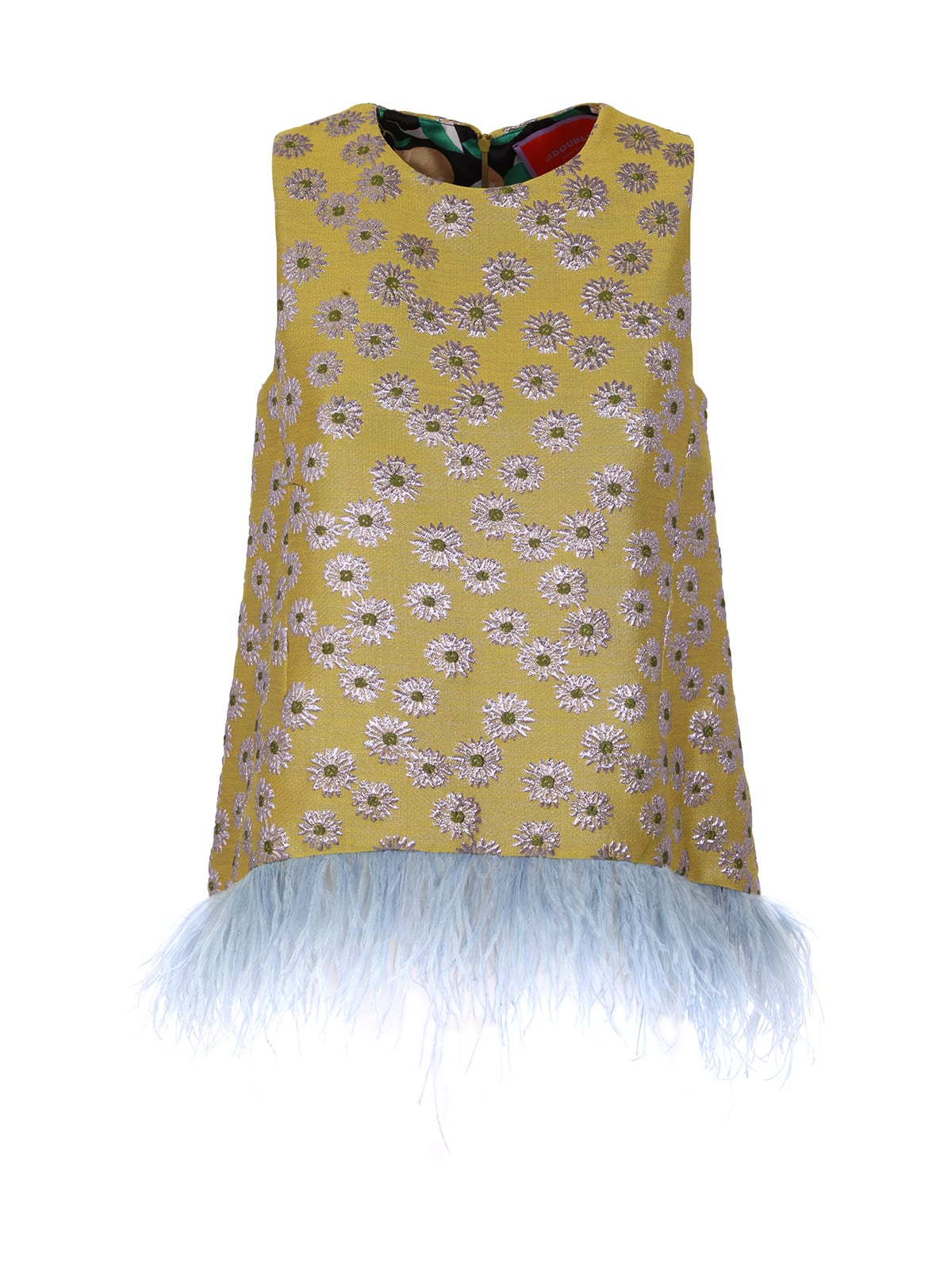 La Doublej La Scala Metallic Feather-trimmed Brocade Top In Margarita