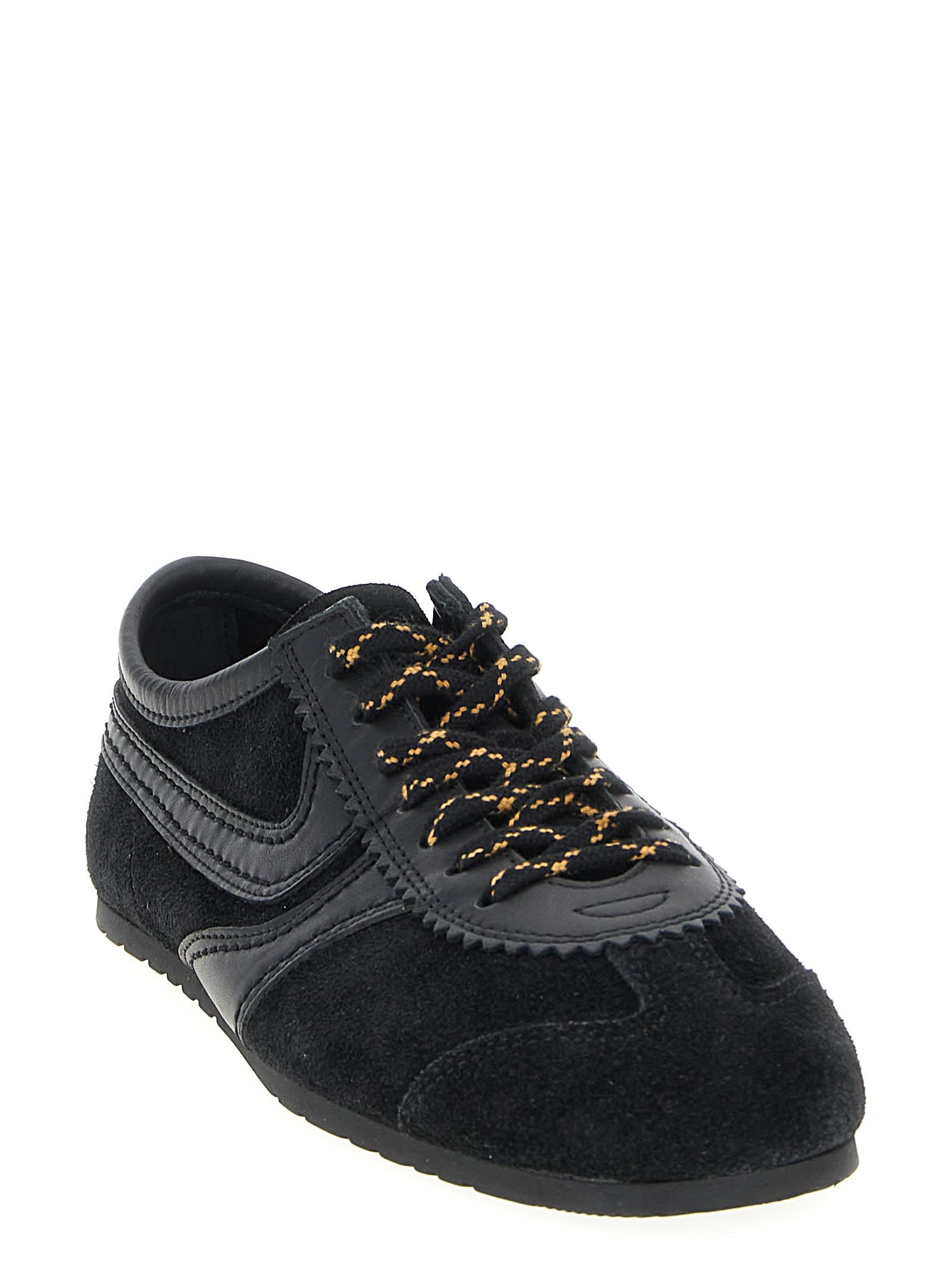 Dries Van Noten Suede Texture Sneakers Featuring Contrast Stitching In Black