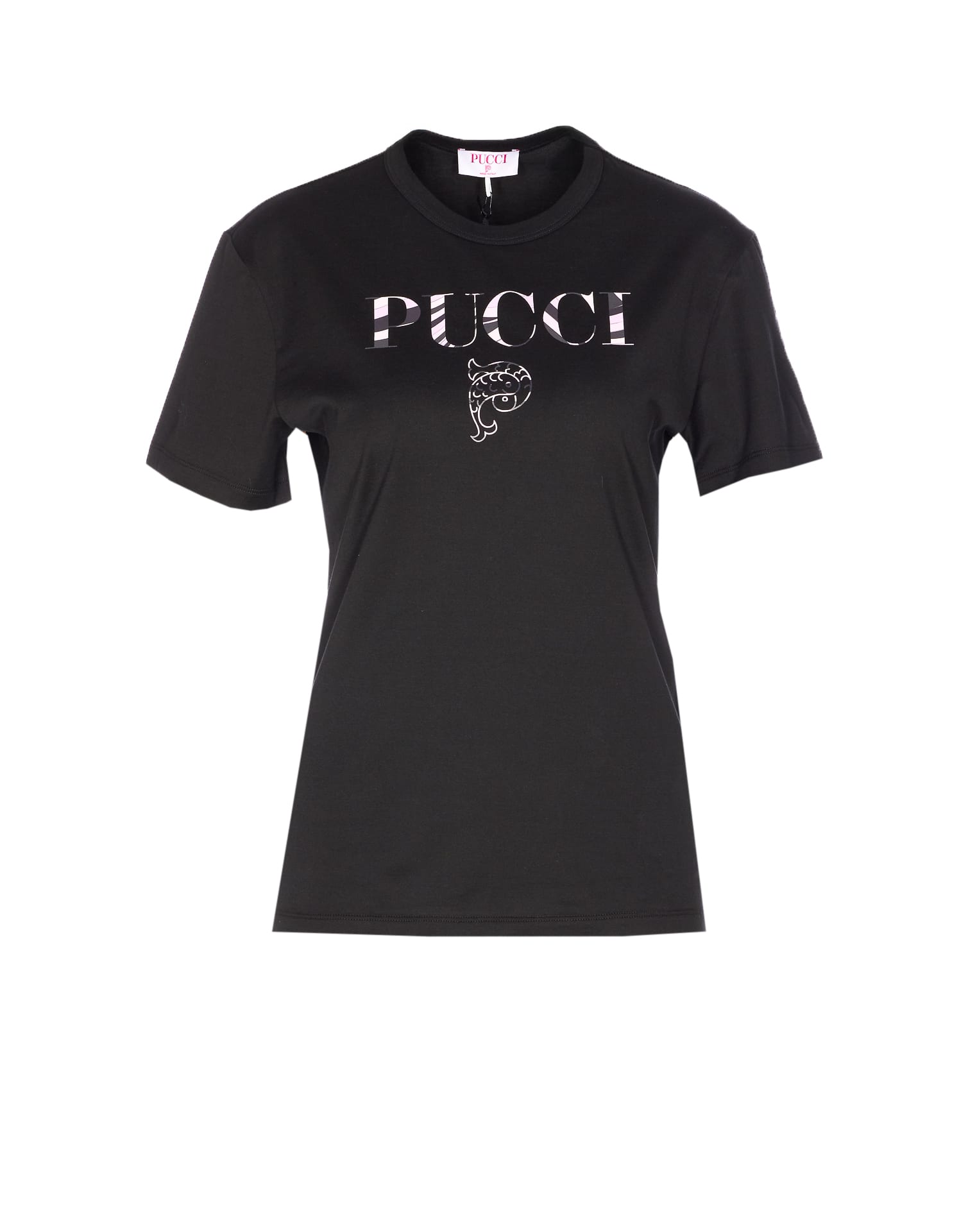 Pucci Crewneck Short Sleeve T-shirt With Regular Fit In Black