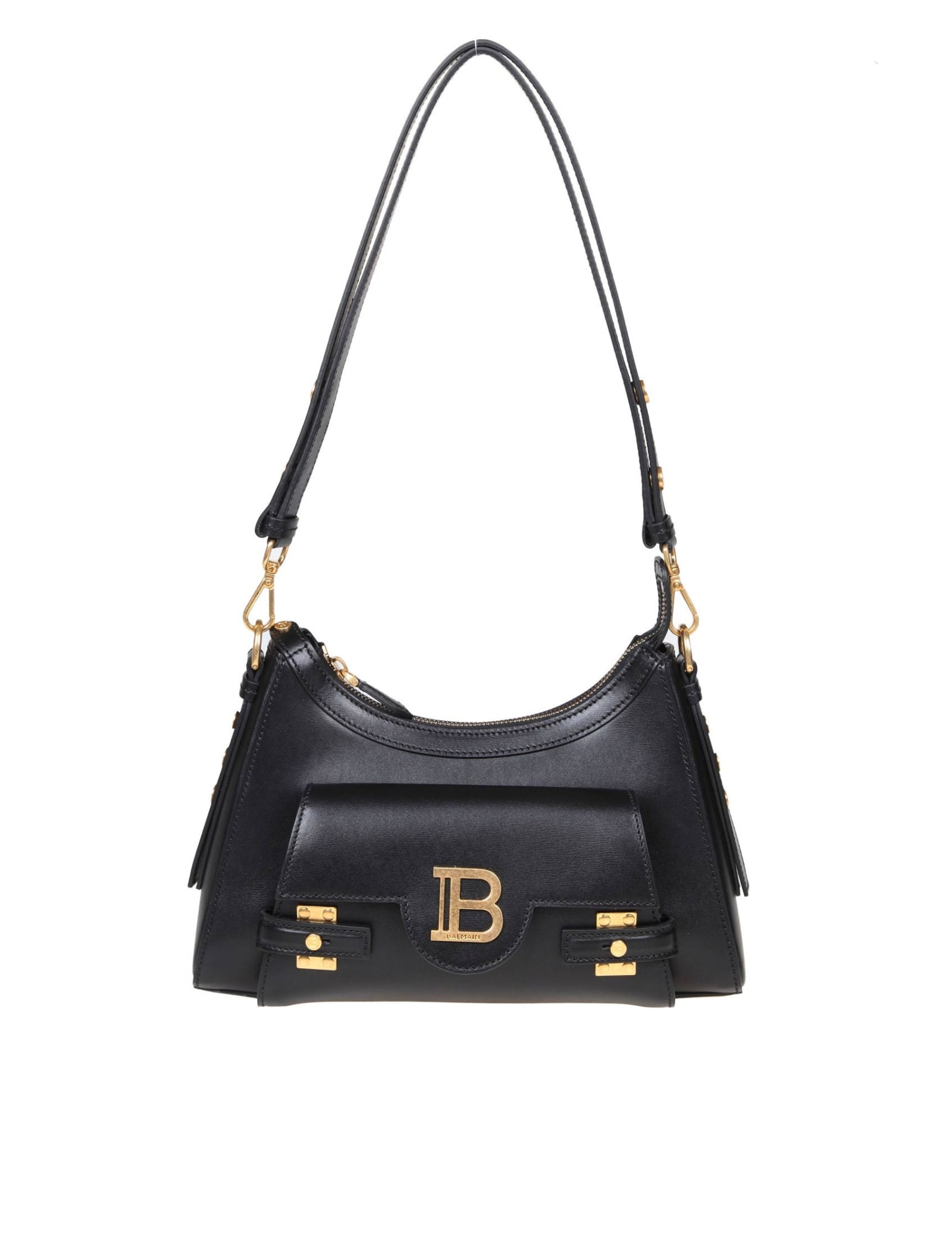Shop Balmain B-buzz Hobo Shoulder Bag In Black Leather