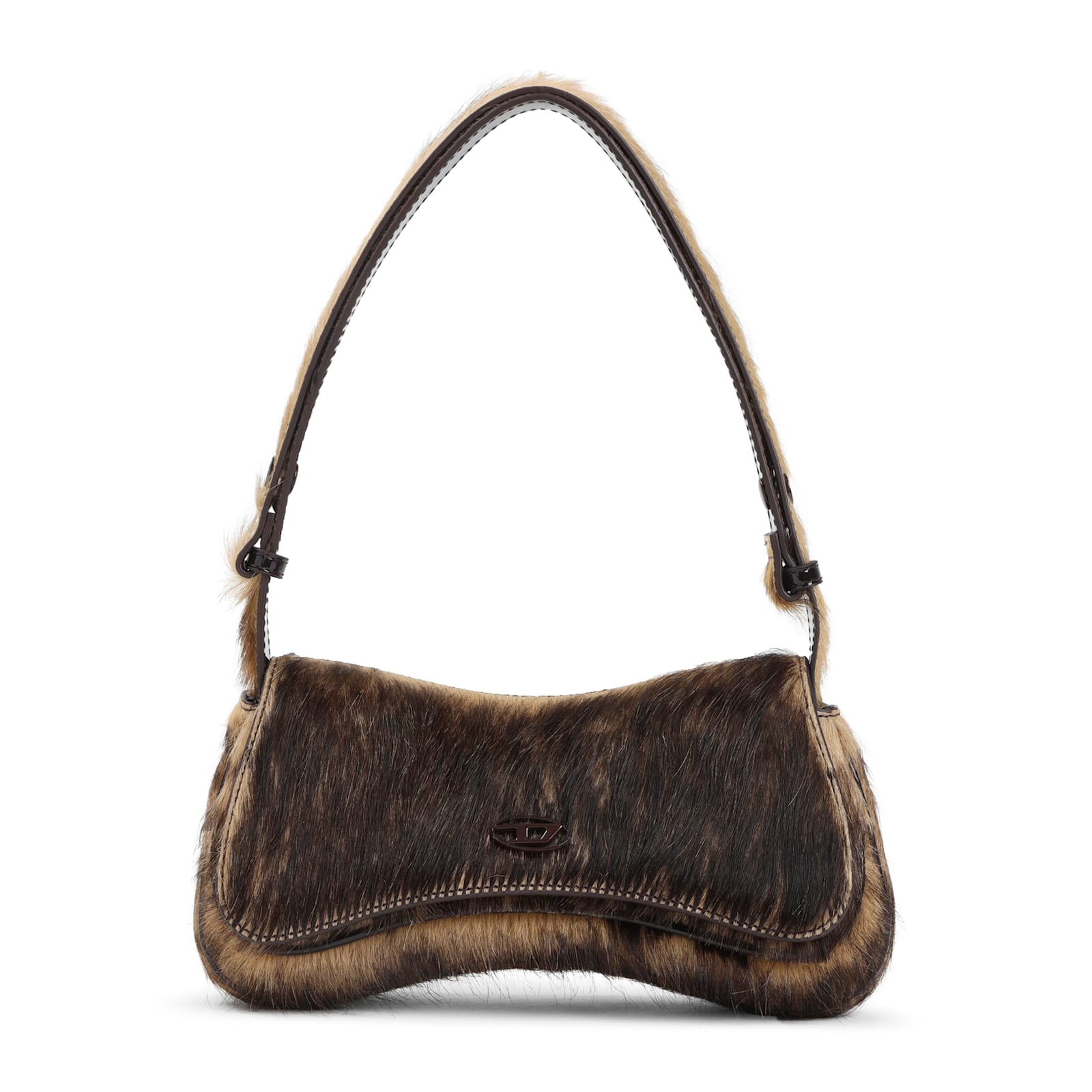 Diesel Furry Design Cow Leather Play Clutch Bag In Black