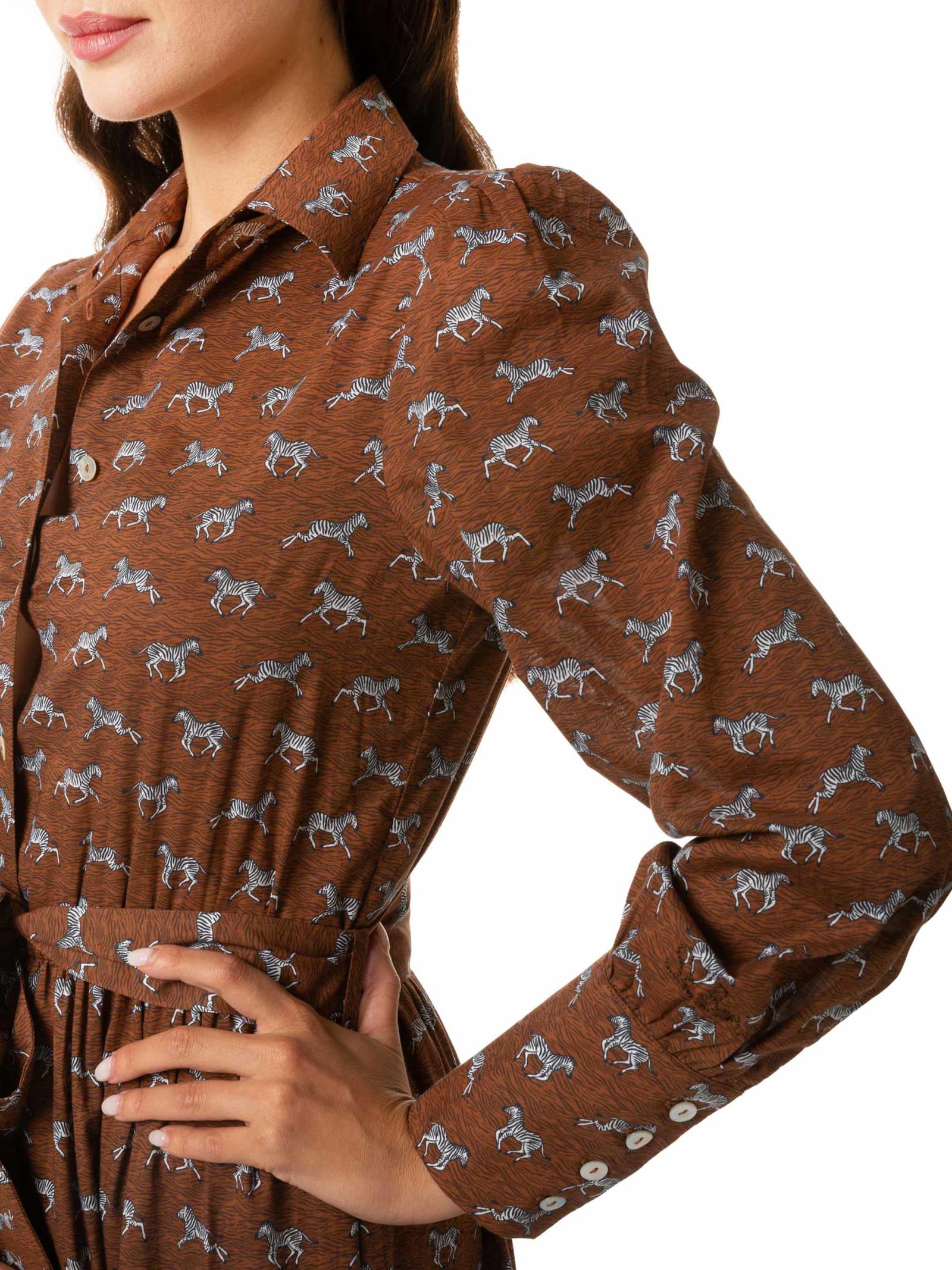Mc2 Saint Barth Woman Long Dress With Zebra Print In Brown