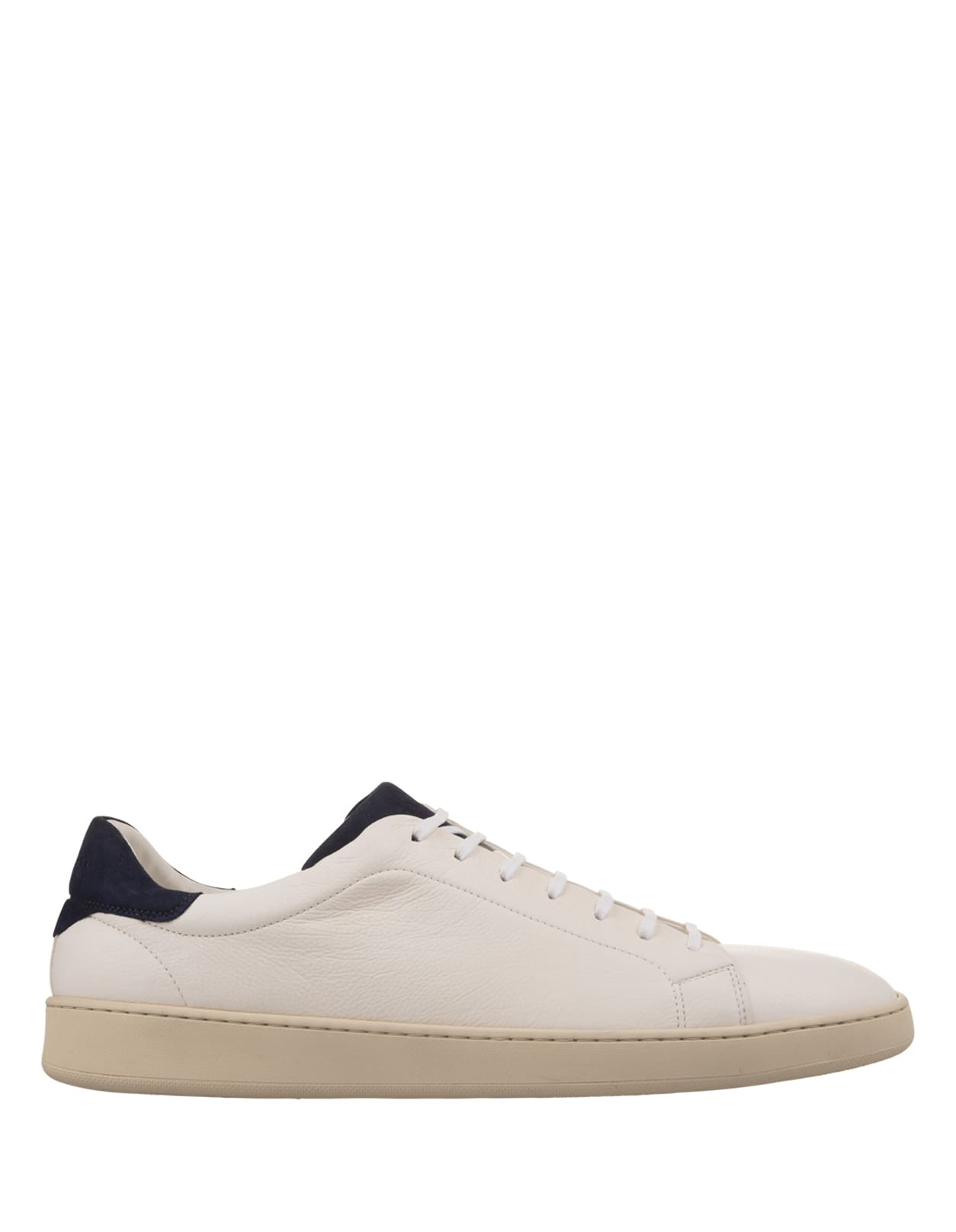 White Leather Sneakers With Blue Details