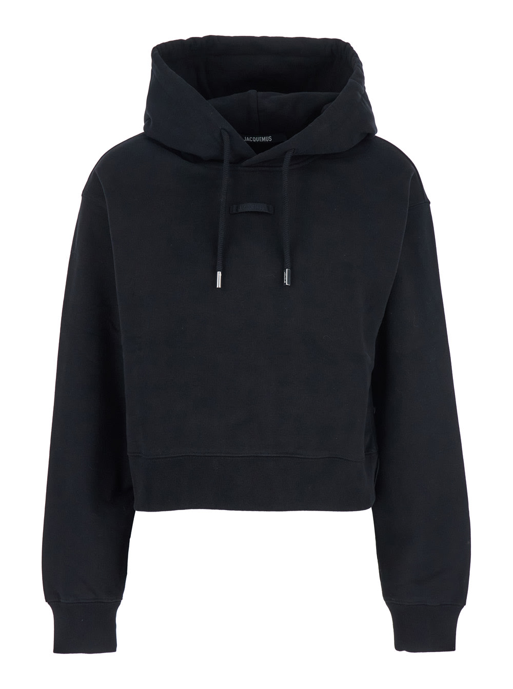le Hoodie Gros Grain Black Cropped Hoodie With Drawstring Hood And Logo Patch On The Front In Cotton Woman