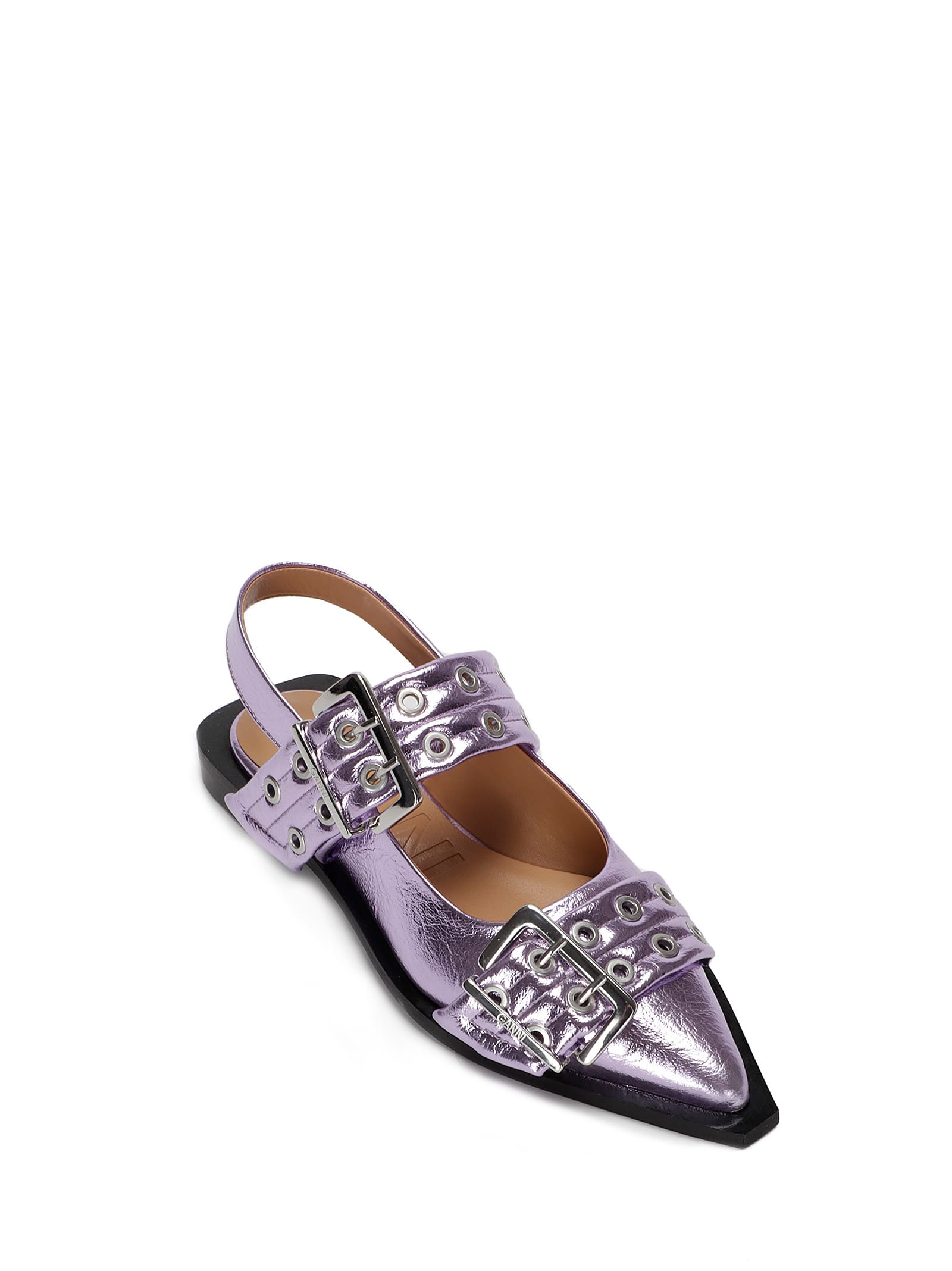 GANNI FEMININE BUCKLE BALLERINA METALLIC