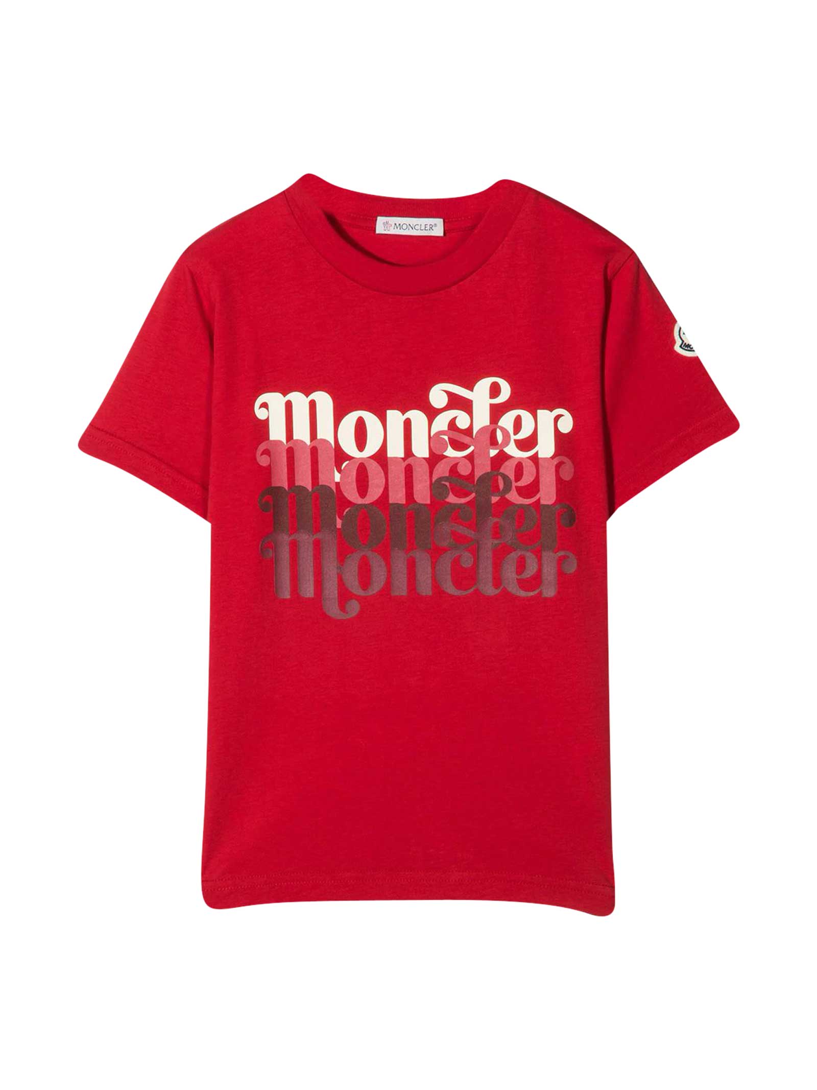 MONCLER RED T-SHIRT WITH PRINT,8C7542083907 455