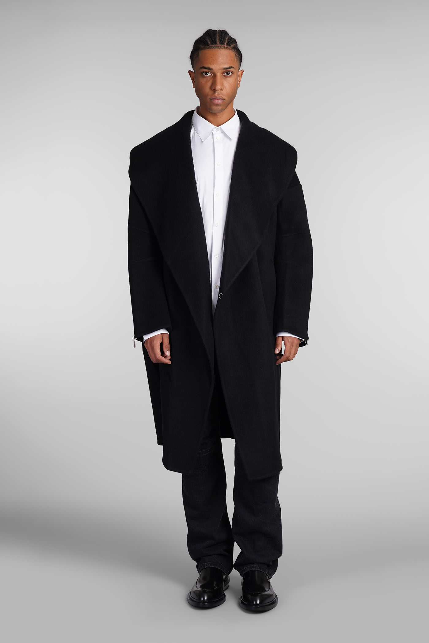 Df Apex Cocoon Coat In Black Wool