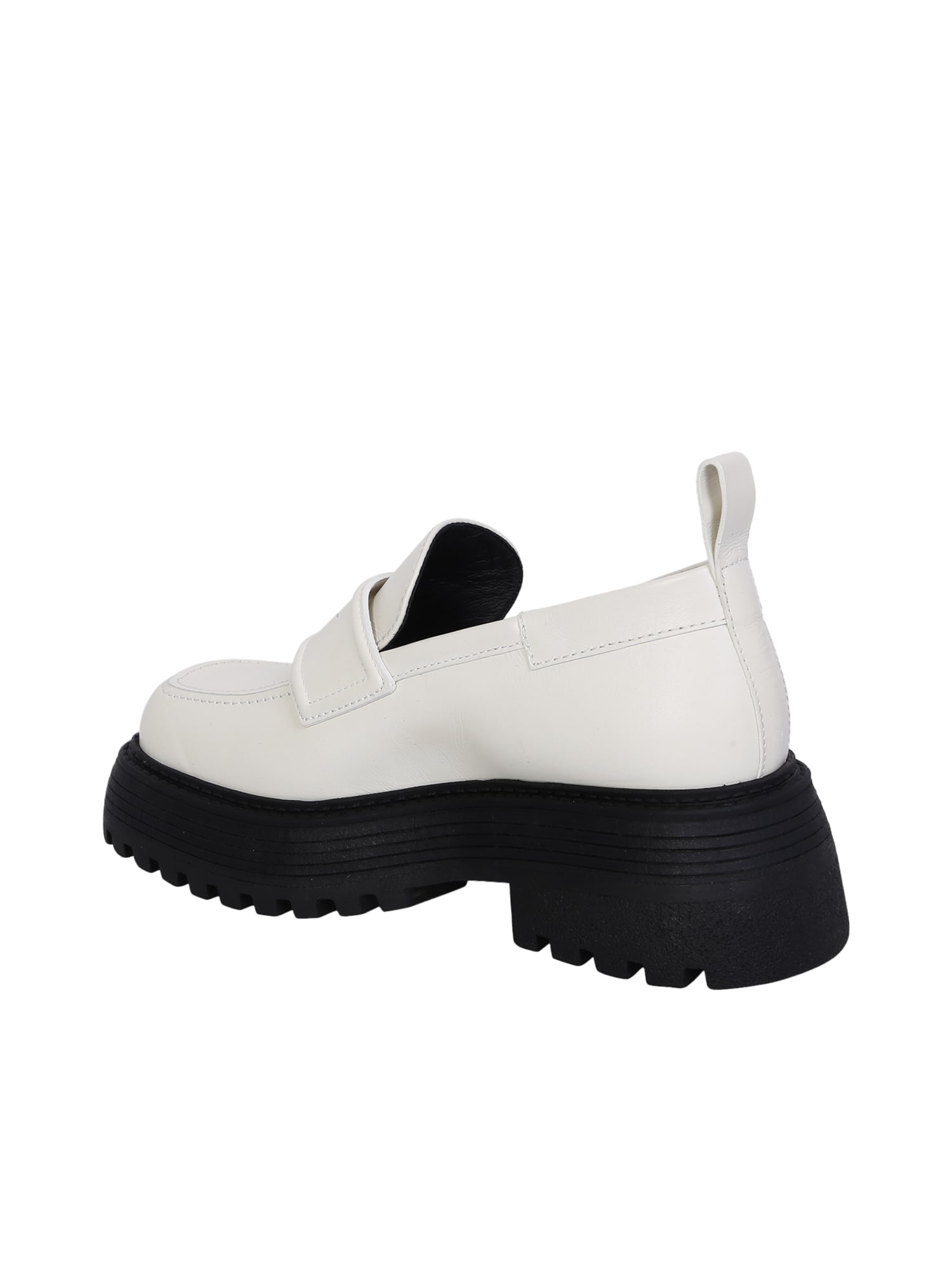 3juin Sofia Track Sole Leather Ivory Loafers In White
