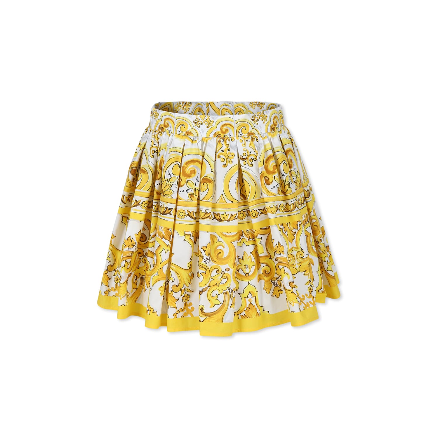 Shop Dolce & Gabbana Yellow Skirt For Girl With Yellow Majolica Print