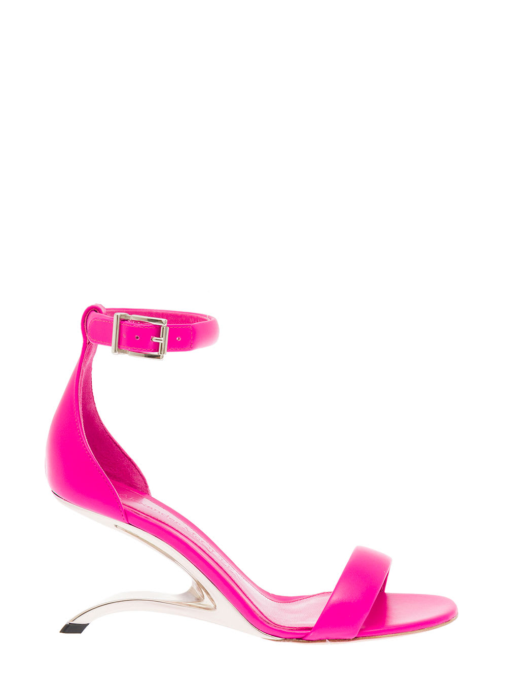 Alexander Mcqueend Womans Arc Bobby Pink Leather Sandals With Structured Heel