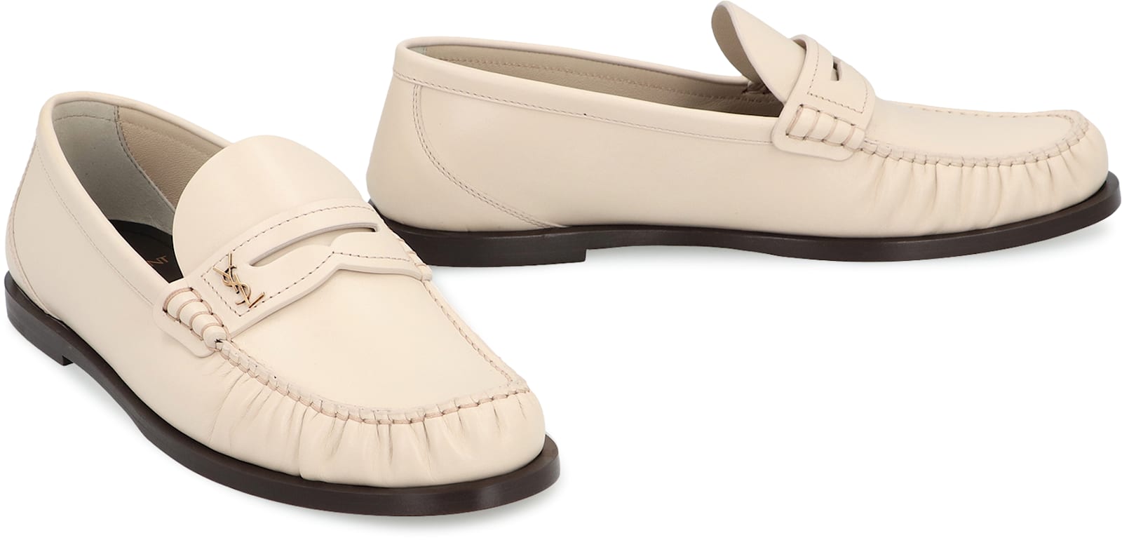 Saint Laurent Laurent 05 Leather Loafers In Neutral