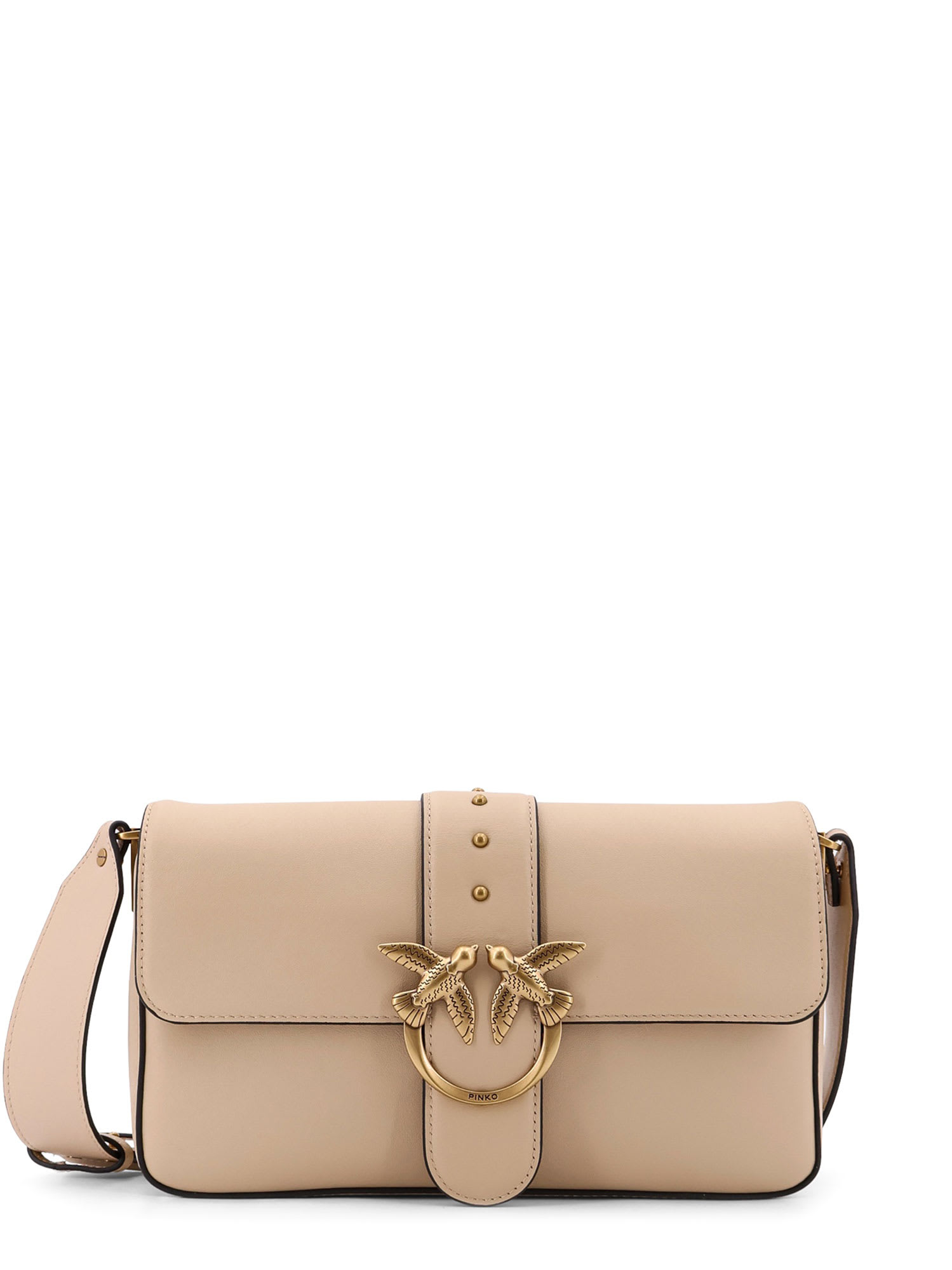 Shop Pinko Love One Classic Shoulder Bag In Beige