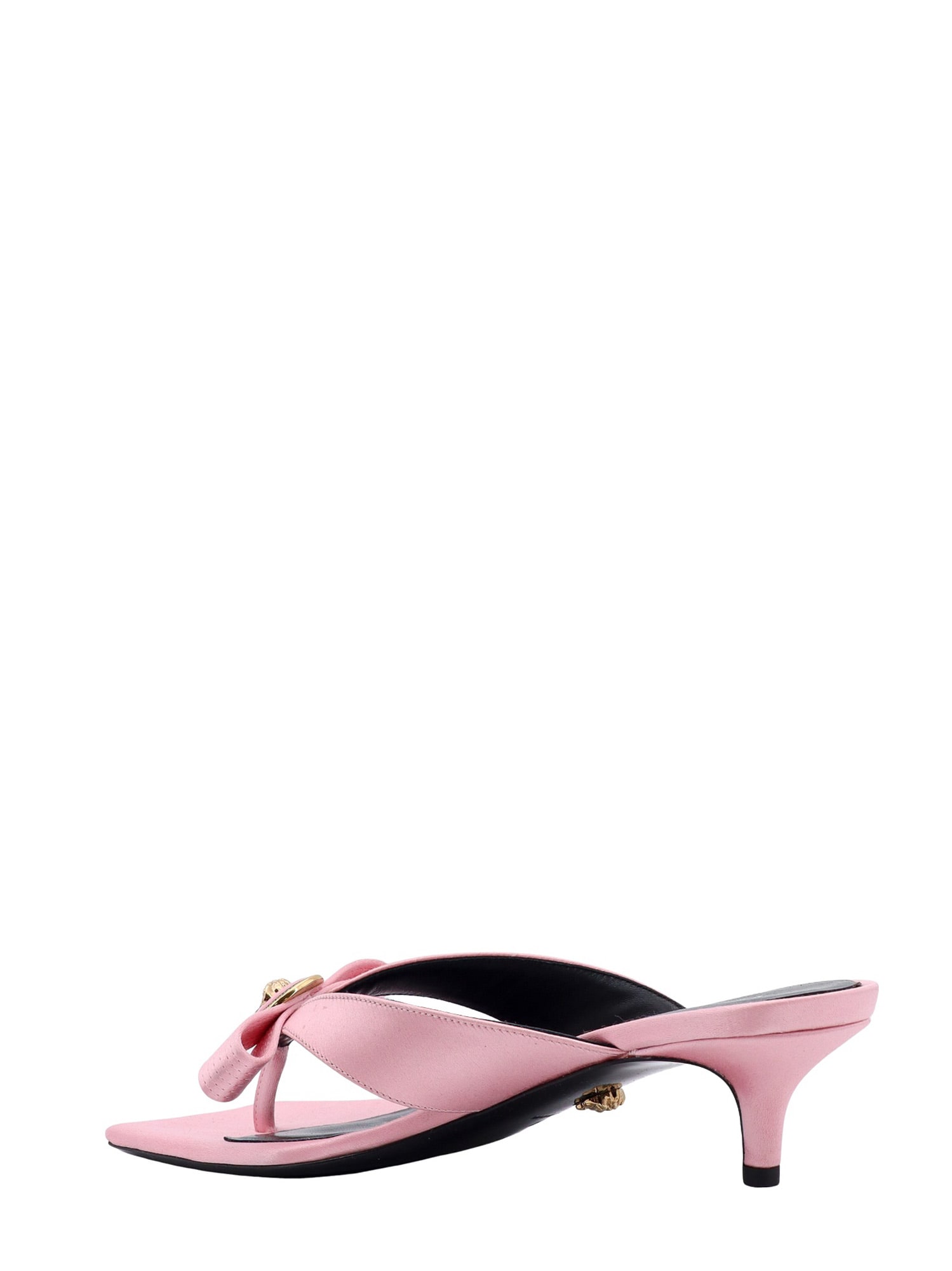 Versace Woman Pink Satin Gianni Ribbon Thong Mules In Pink