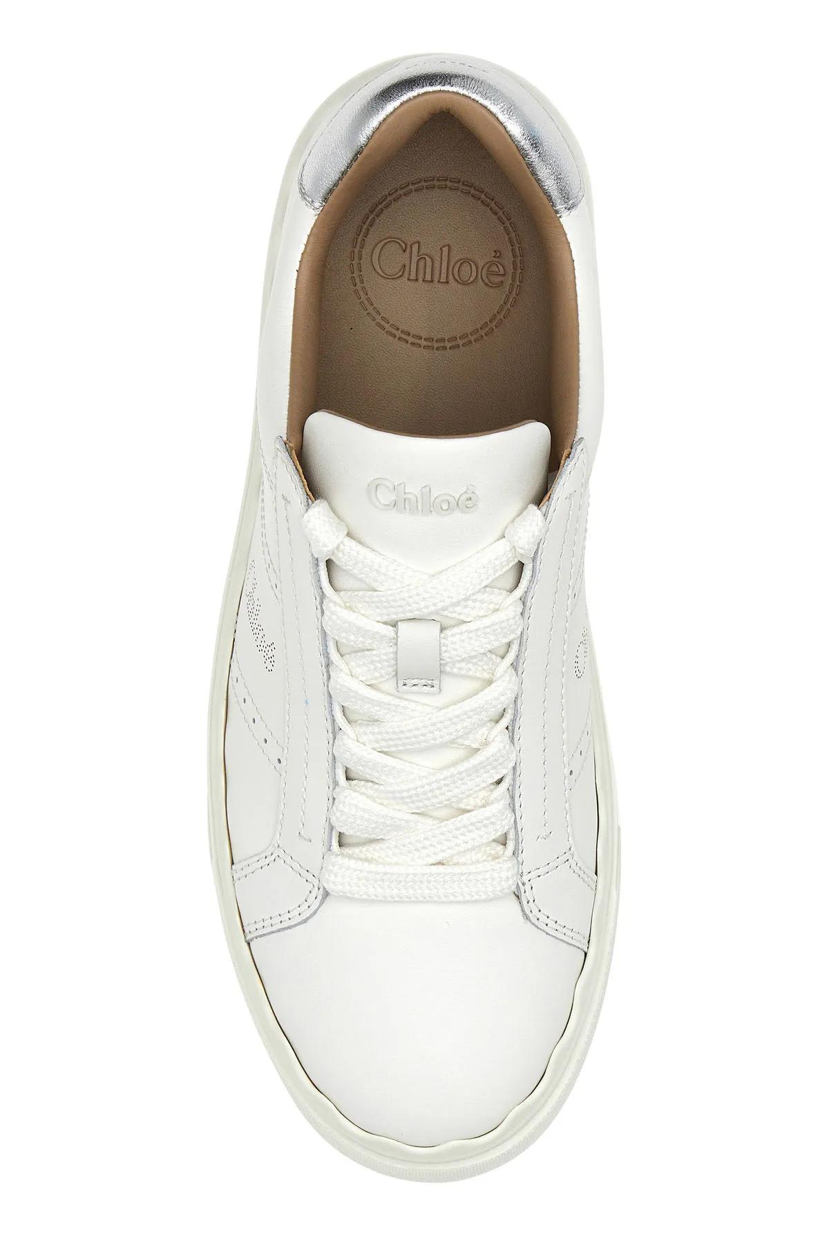 Shop Chloé White Leather Lauren Sneakers