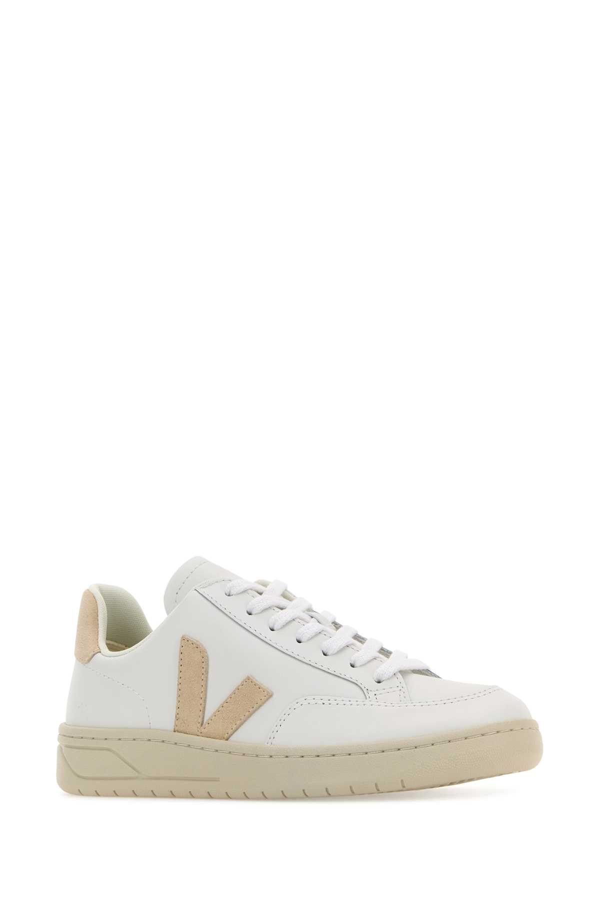Veja White Leather V-12 Sneakers In Extrawhitesable