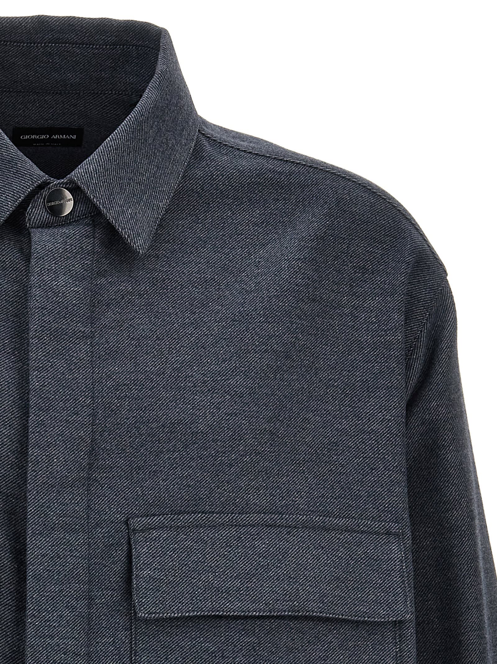 Shop Giorgio Armani Flannel Overshirt In Blue