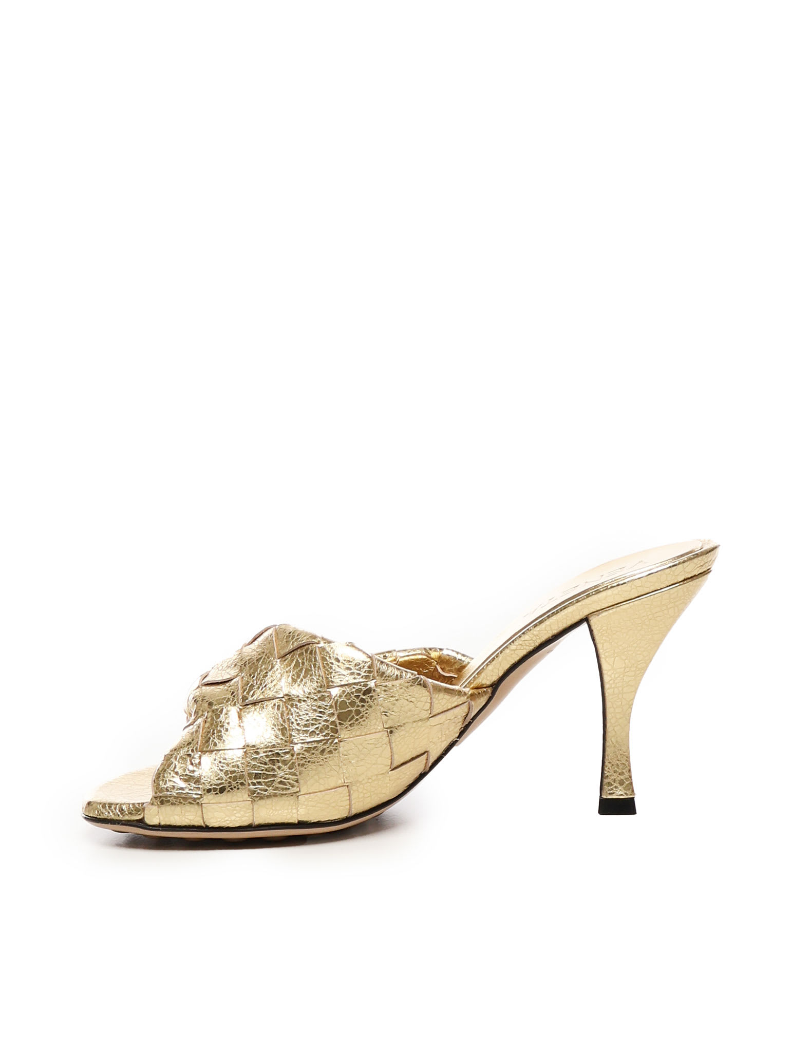 Bottega Veneta Metallic Leather Intrecciato Blink Mules 50 In Golden