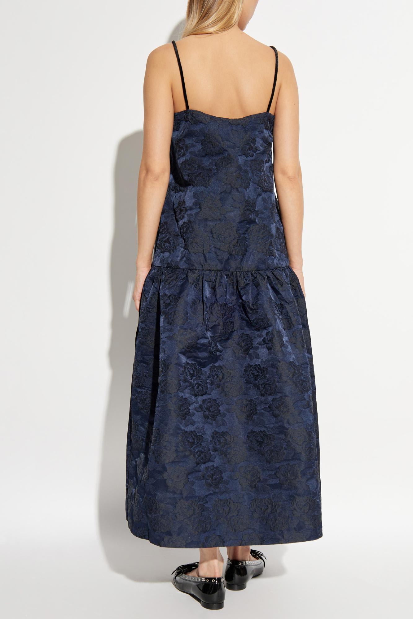 Shop Ganni Dress With Floral Pattern In Blue