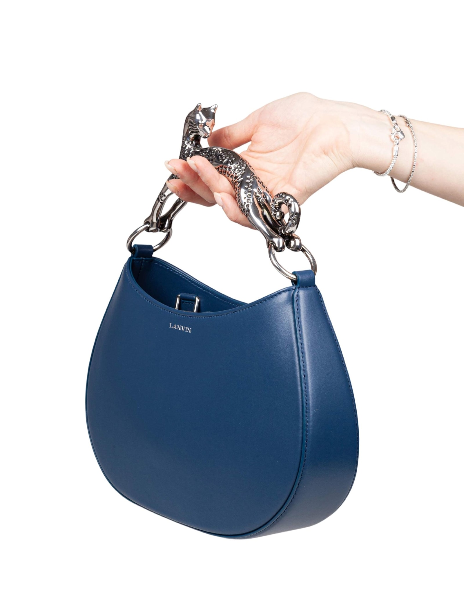 Lanvin Leather Cat Hobo Bag In Blue