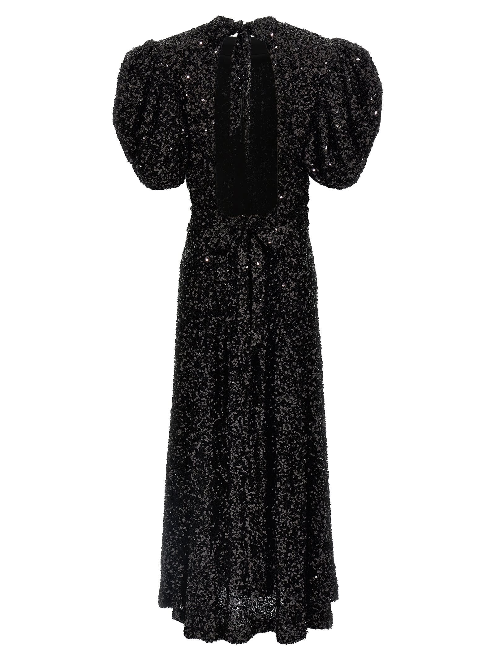 Rotate Birger Christensen Womens Black Regular-fit Puff-sleeve Sequin Midi Dress In Nero