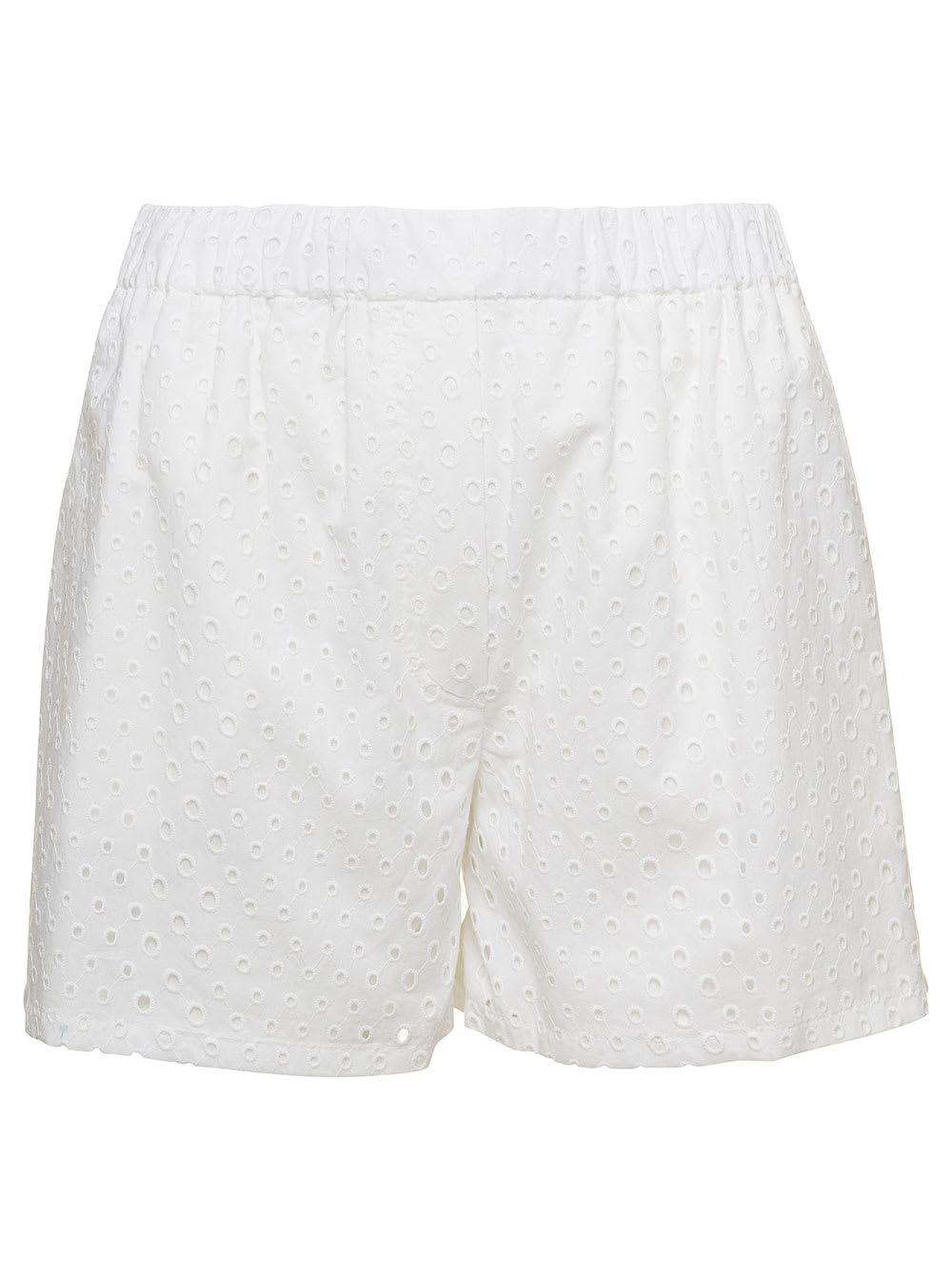 Shop Kenzo White Short With Elastic Waistband In Broderie Anglaise Woman