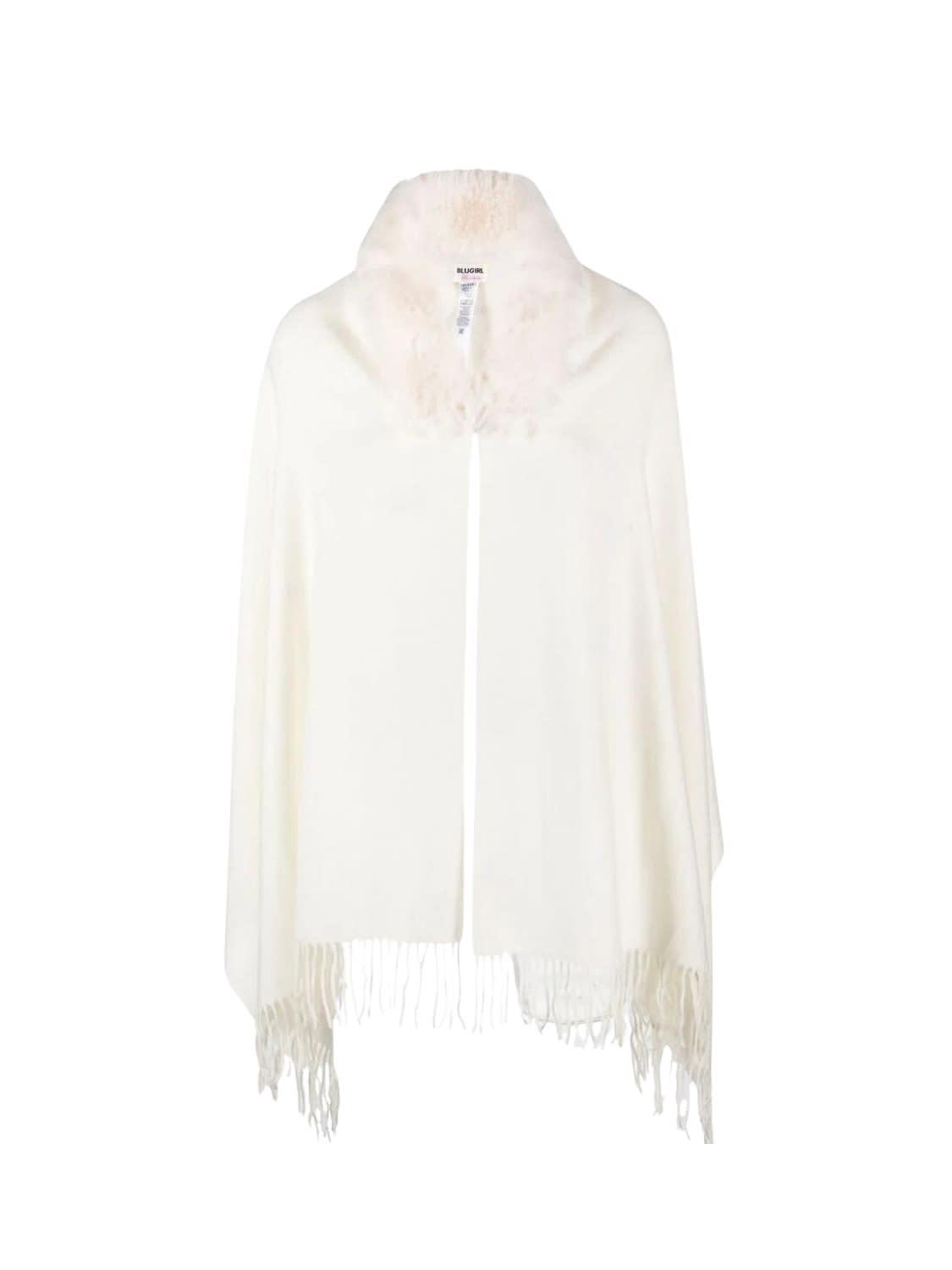 Stole In Viscose Blend With Faux Fur Neckline