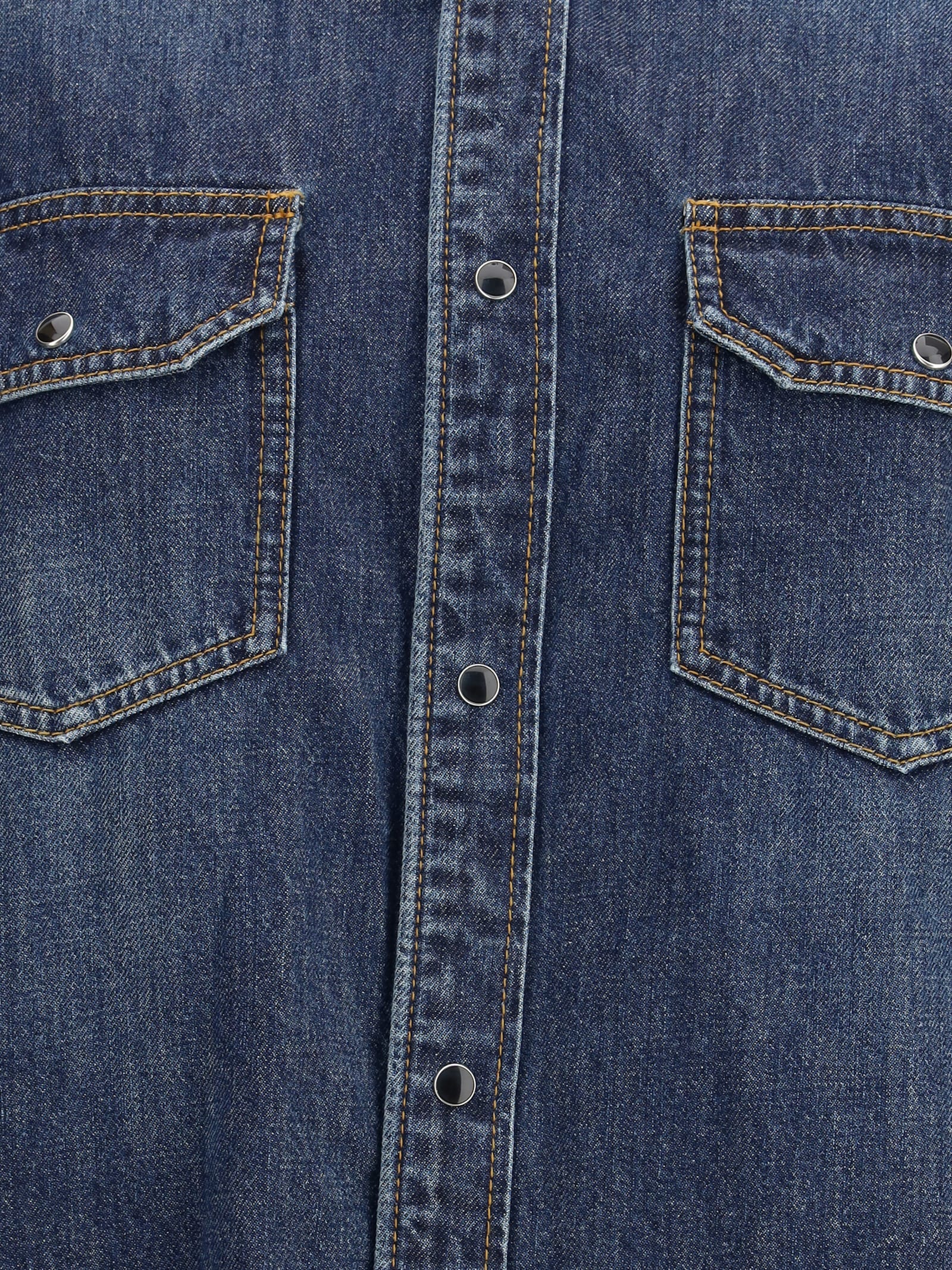 Sacai Denim And Satin Shirt In Blue