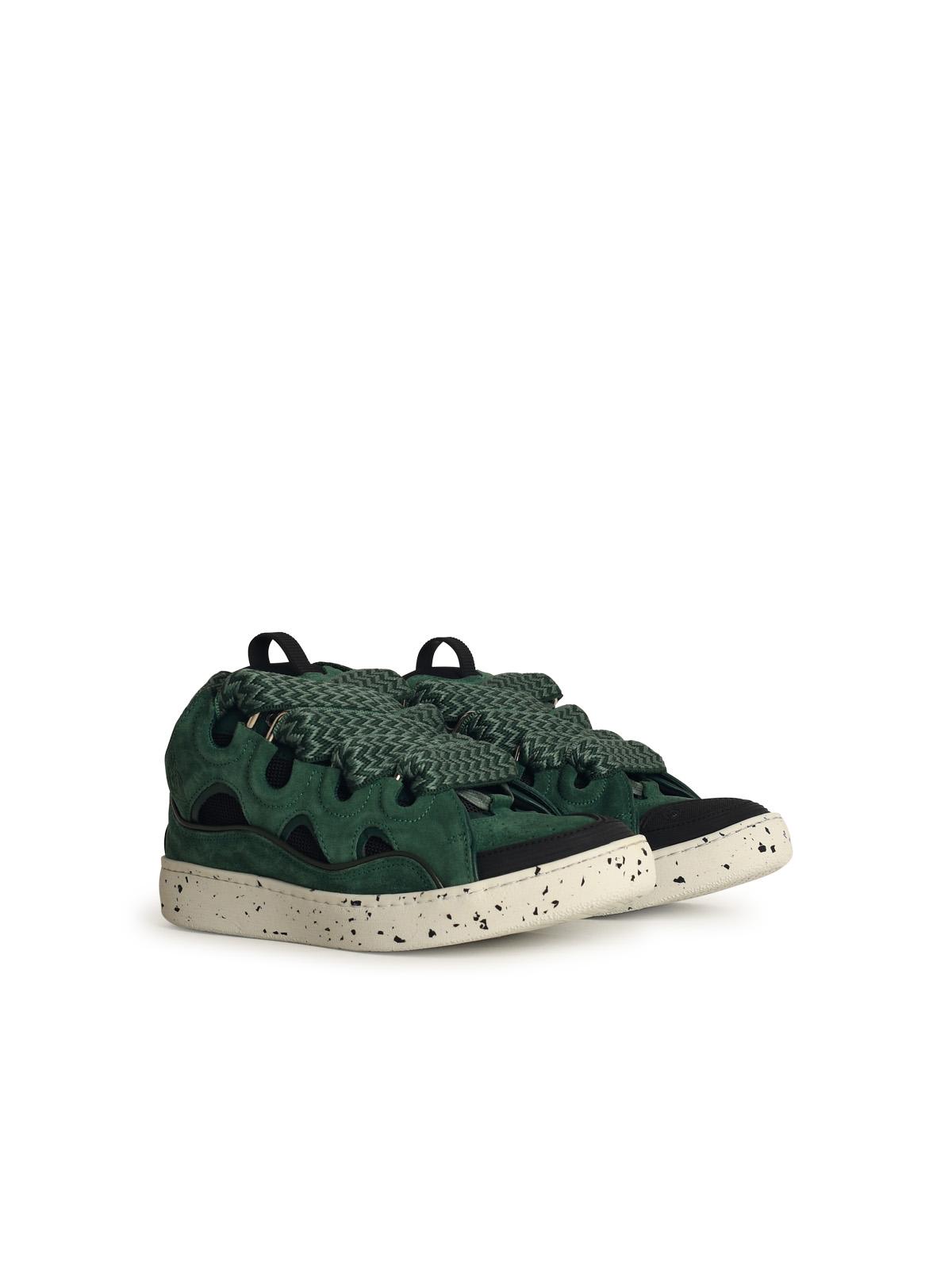 Shop Lanvin Curb Green Leather Blend Sneakers