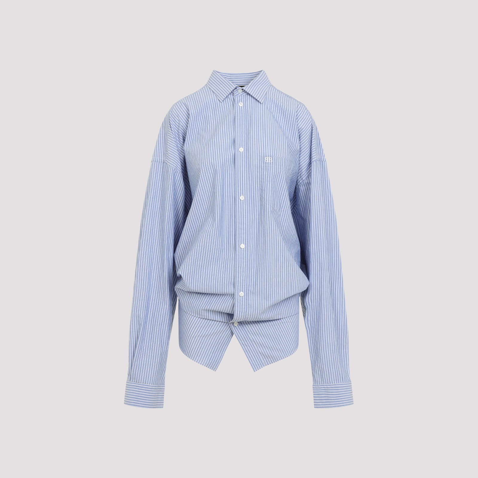 Shop Balenciaga Long Sleeves Knotted Shirt In Blue White