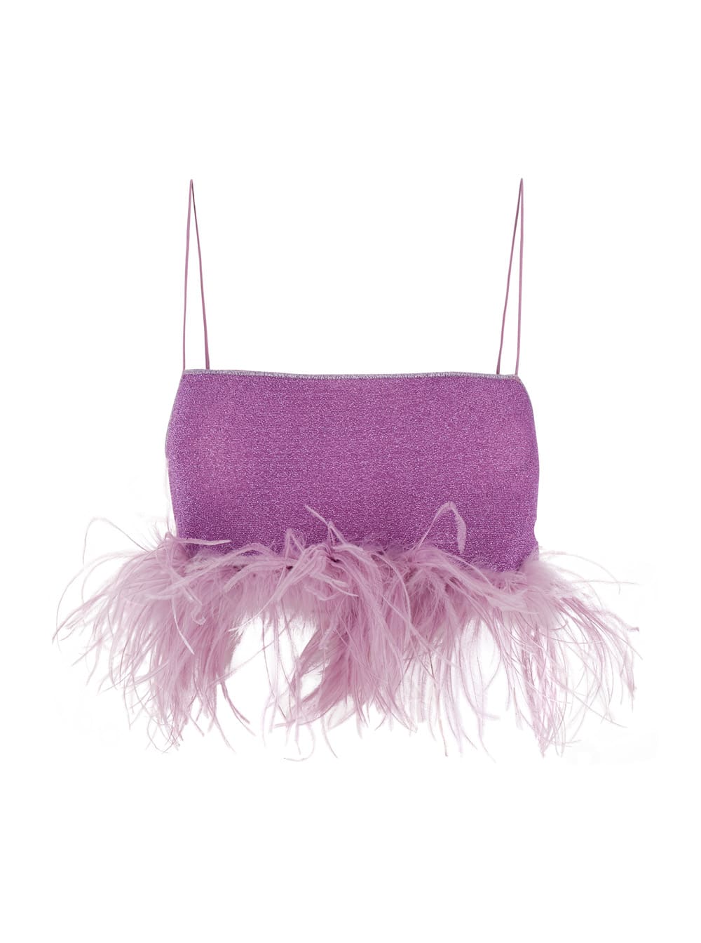 lumière Plumage Violet Top With Feathers Trim In Lurex Woman